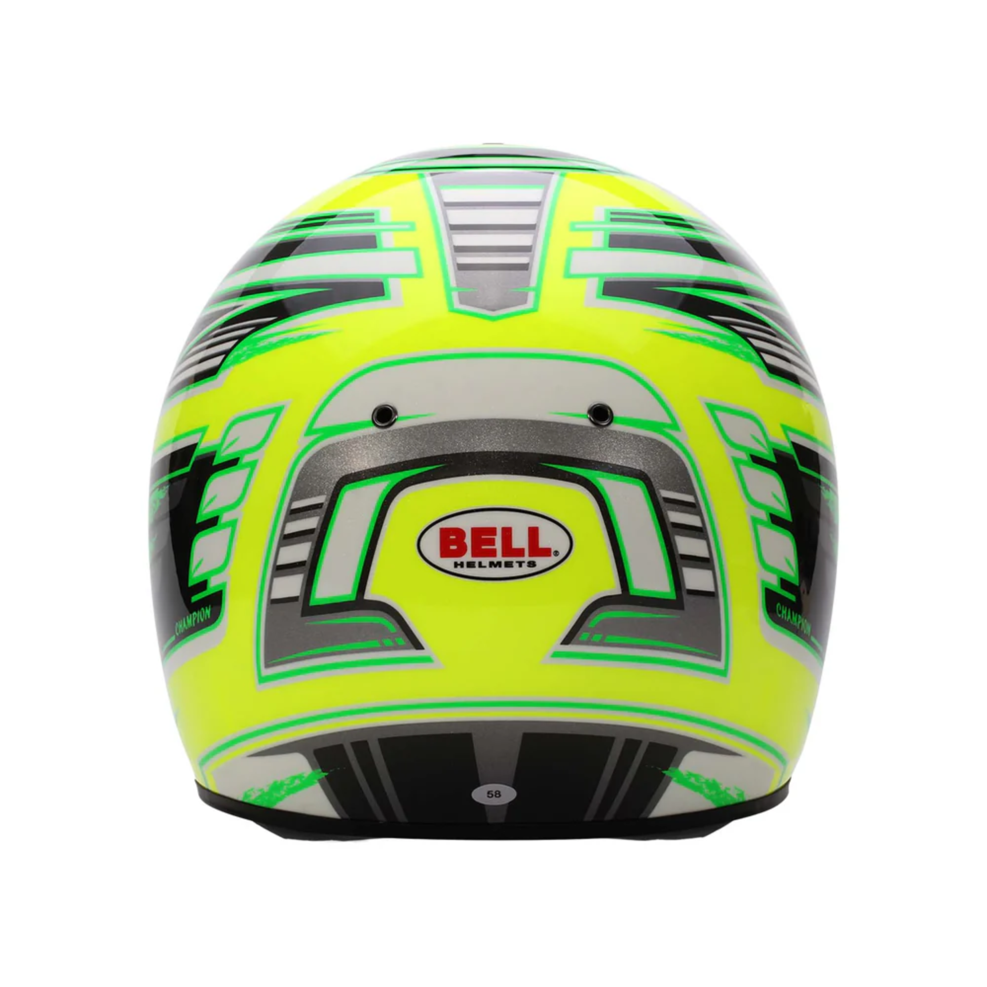 The back of the anthracite and yellow Bell KC7-CMR Pro Champion Karting Helmet.