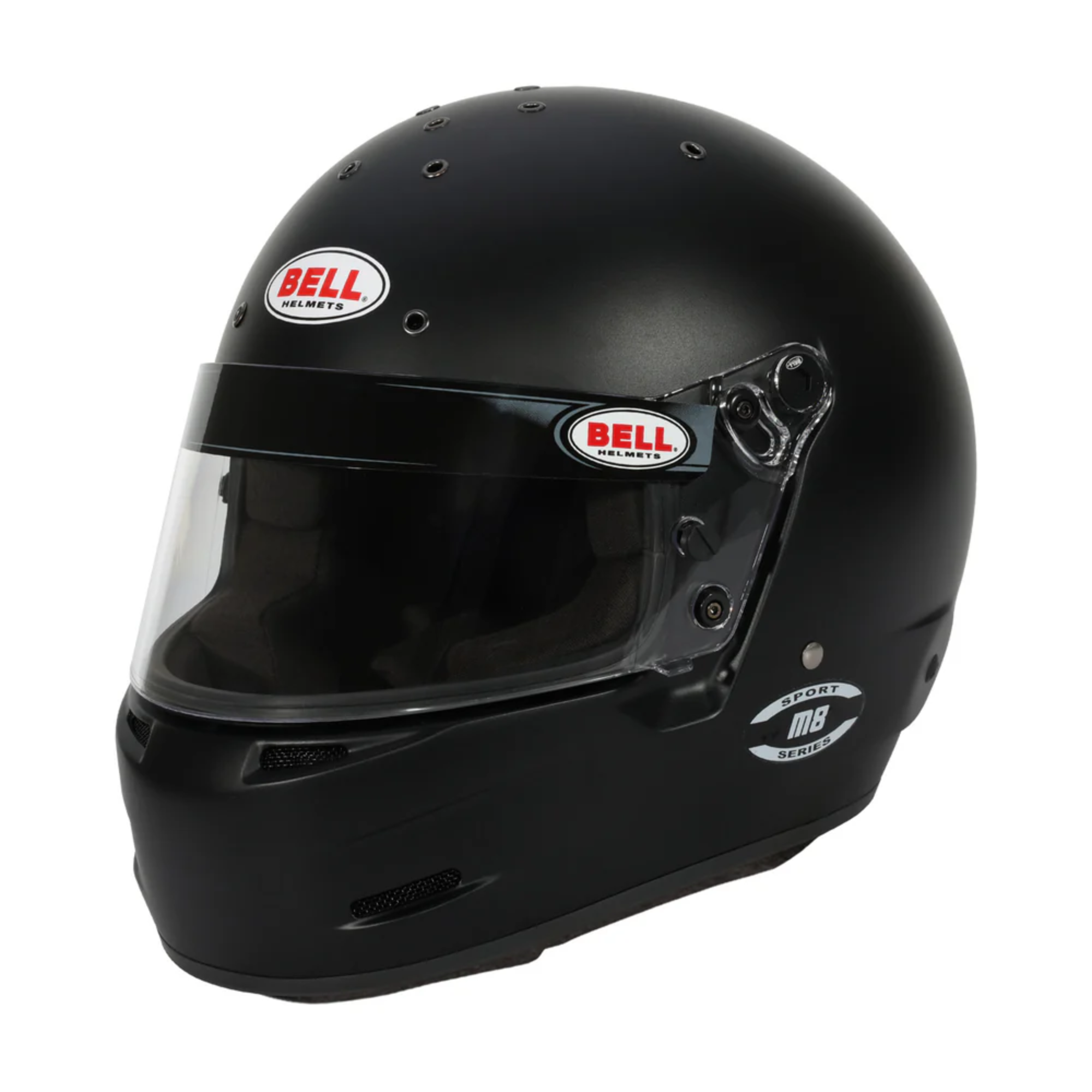 The SA2025 certified black Bell M8 Sport Racing Helmet.