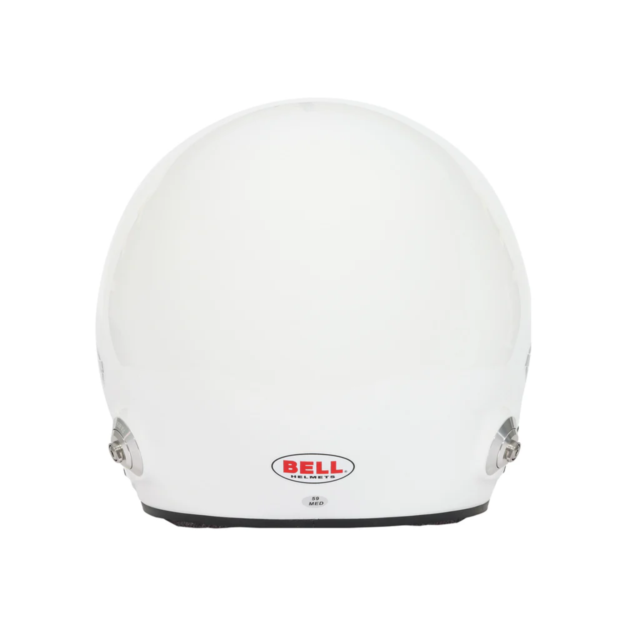 The back of the SA2025 and FIA8859 safety certified white Bell Mag-10 Pro Racing Helmet.