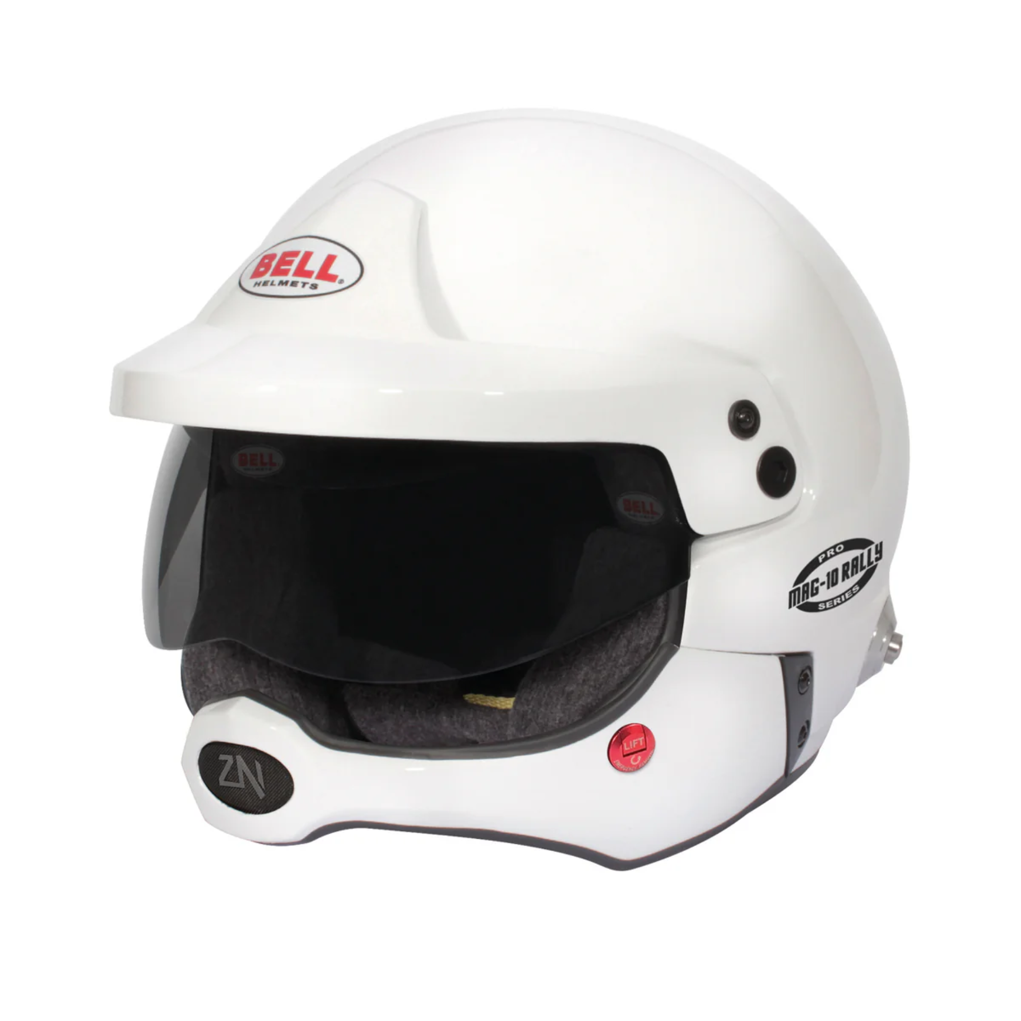 The white Bell Mag-10 Rally Pro Racing Helmet.
