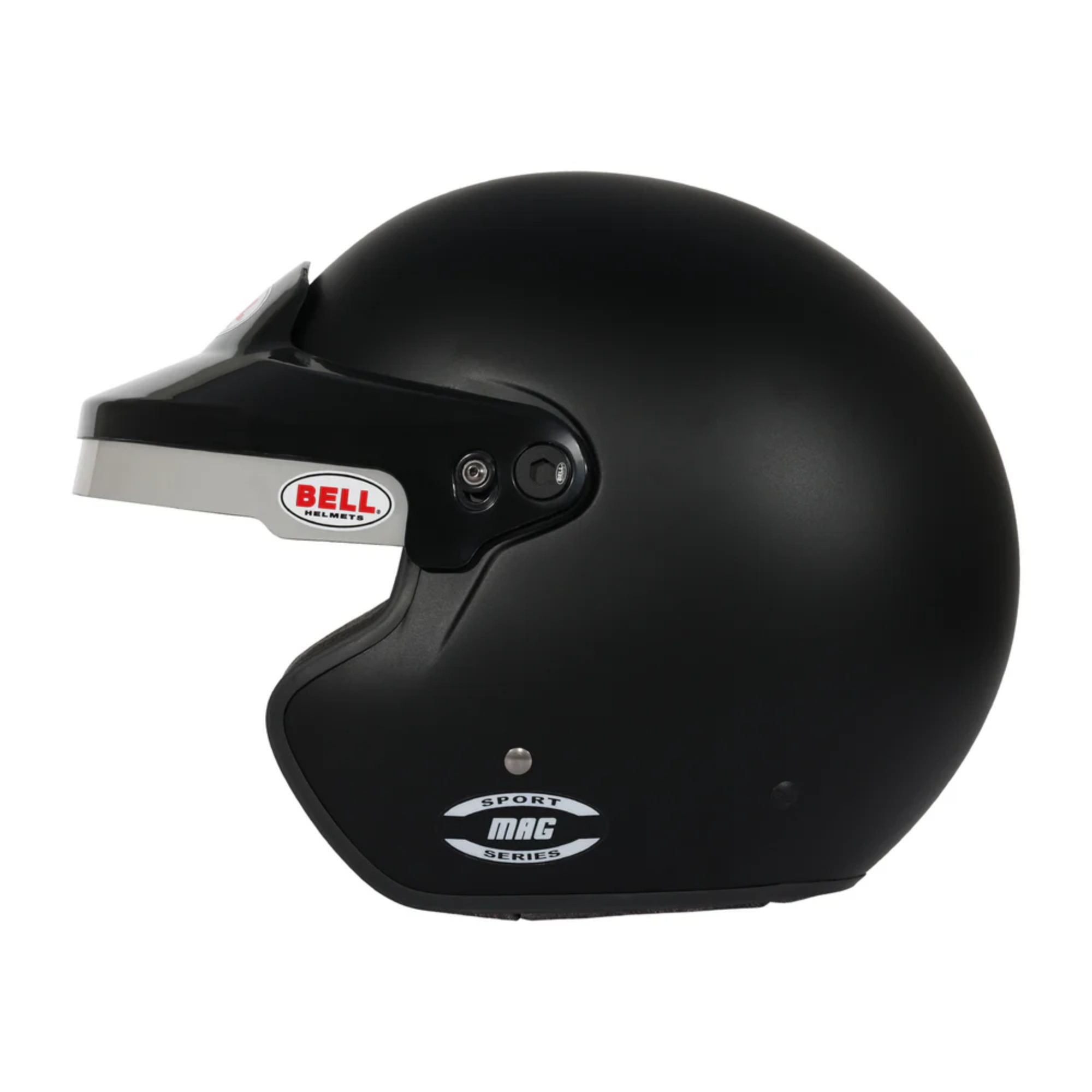 The side of the black Bell Mag Open Face Racing Helmet - SA2025.