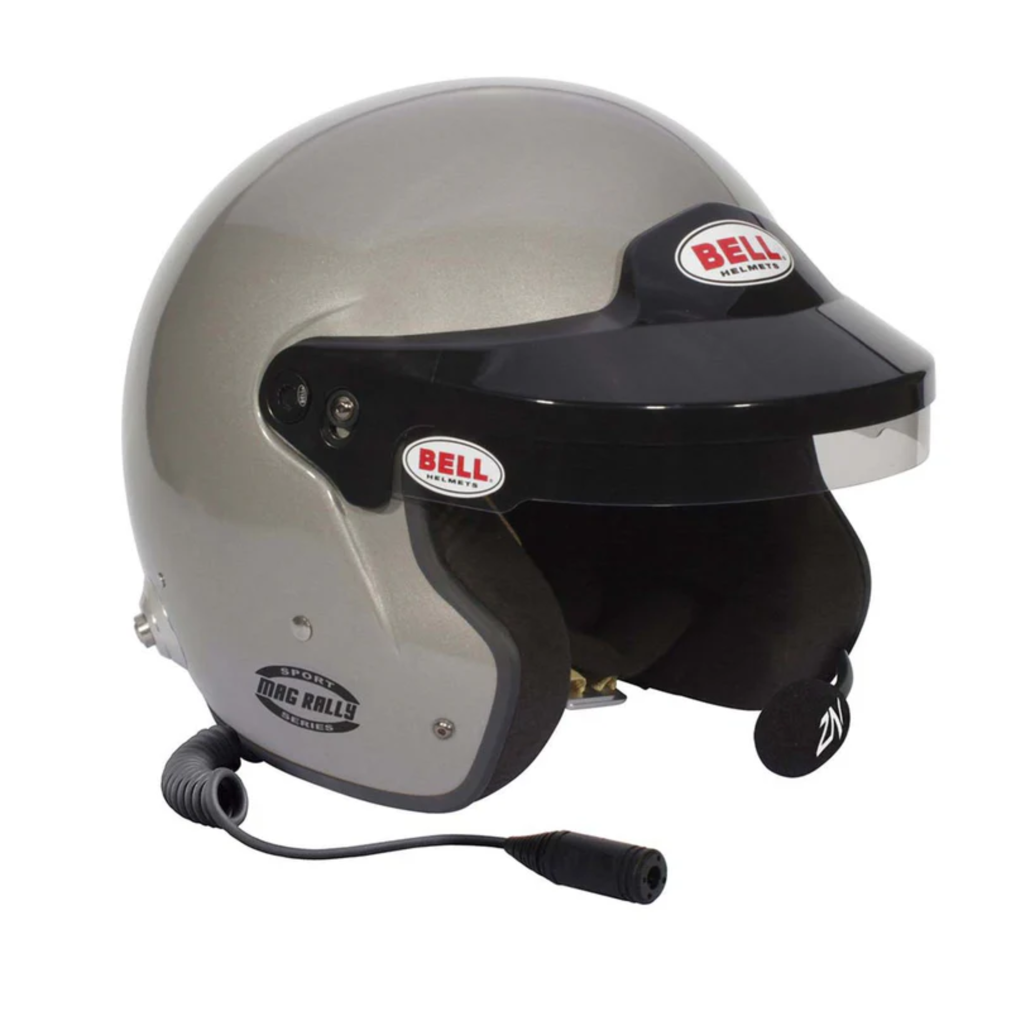 The titanium Bell Mag Rally Open Face Racing Helmet close up.