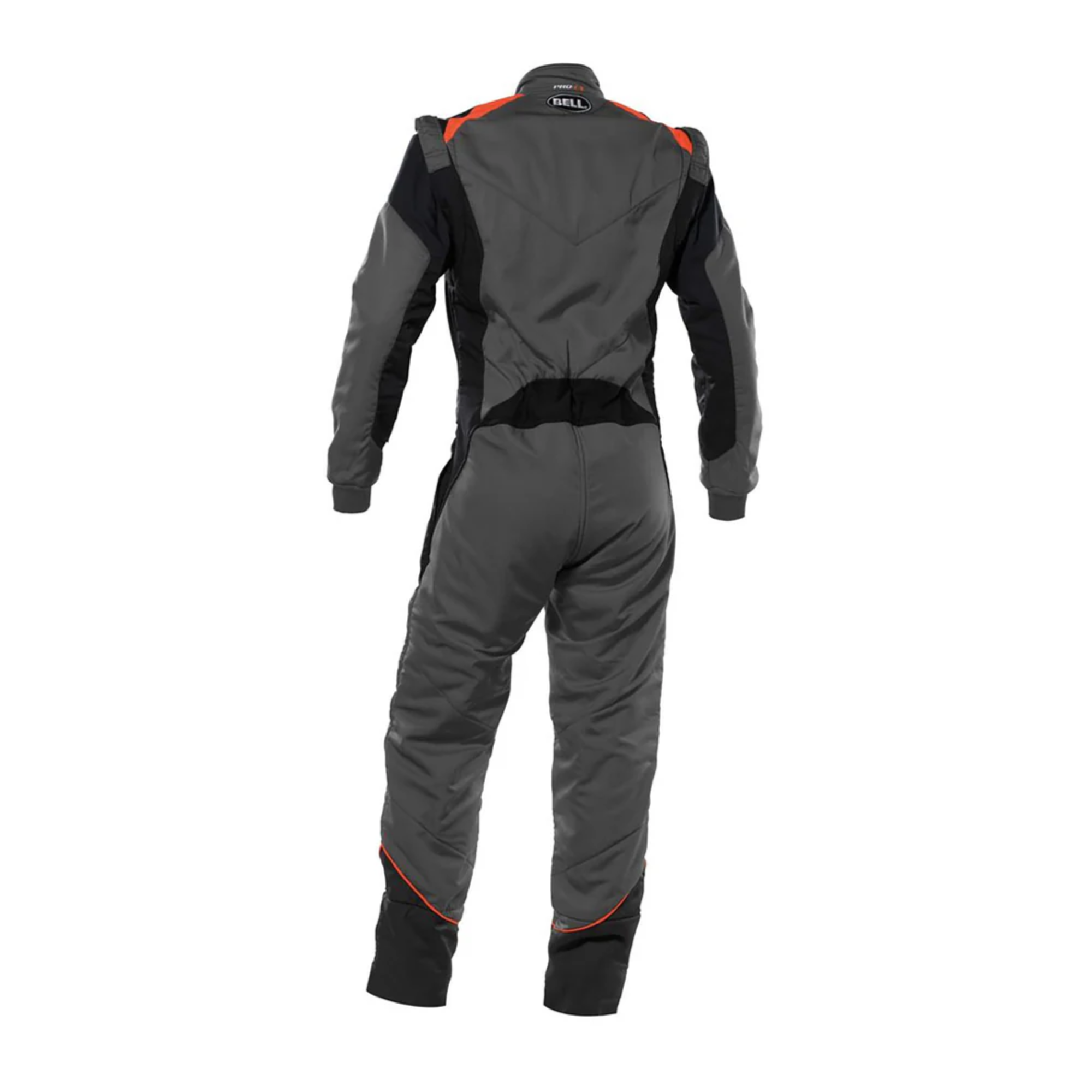 The back of the grey and orange Bell Pro-TX Racing Suit from Bell.
