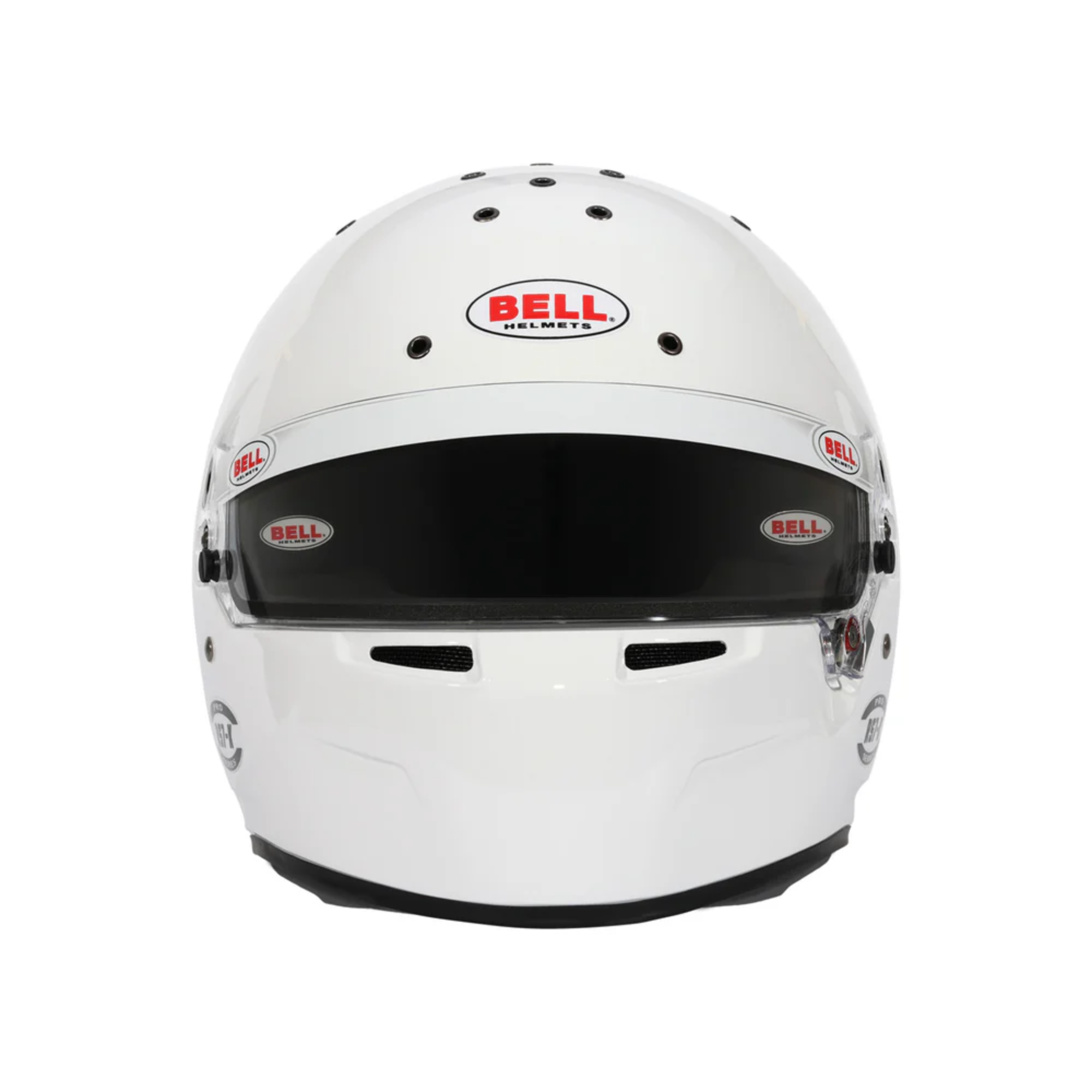 The front of the K2025 and FIA8878 certified white Bell RS7-K Pro Karting Helmet.