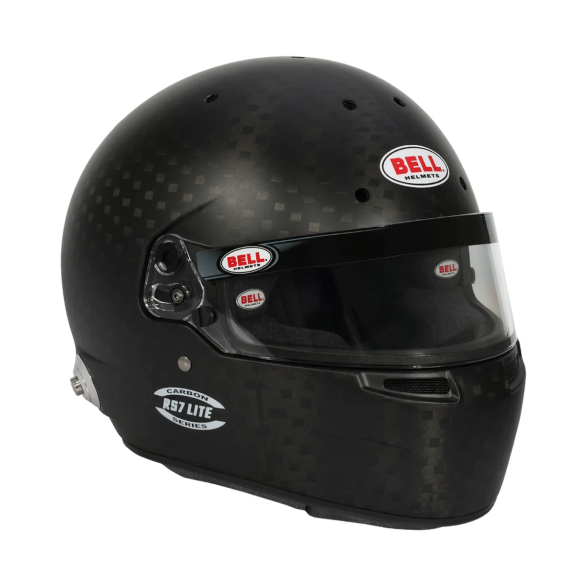 The SA2025 & FIA8859 homologated Bell RS7 Lite Ultra Carbon Racing Helmet at an angle.