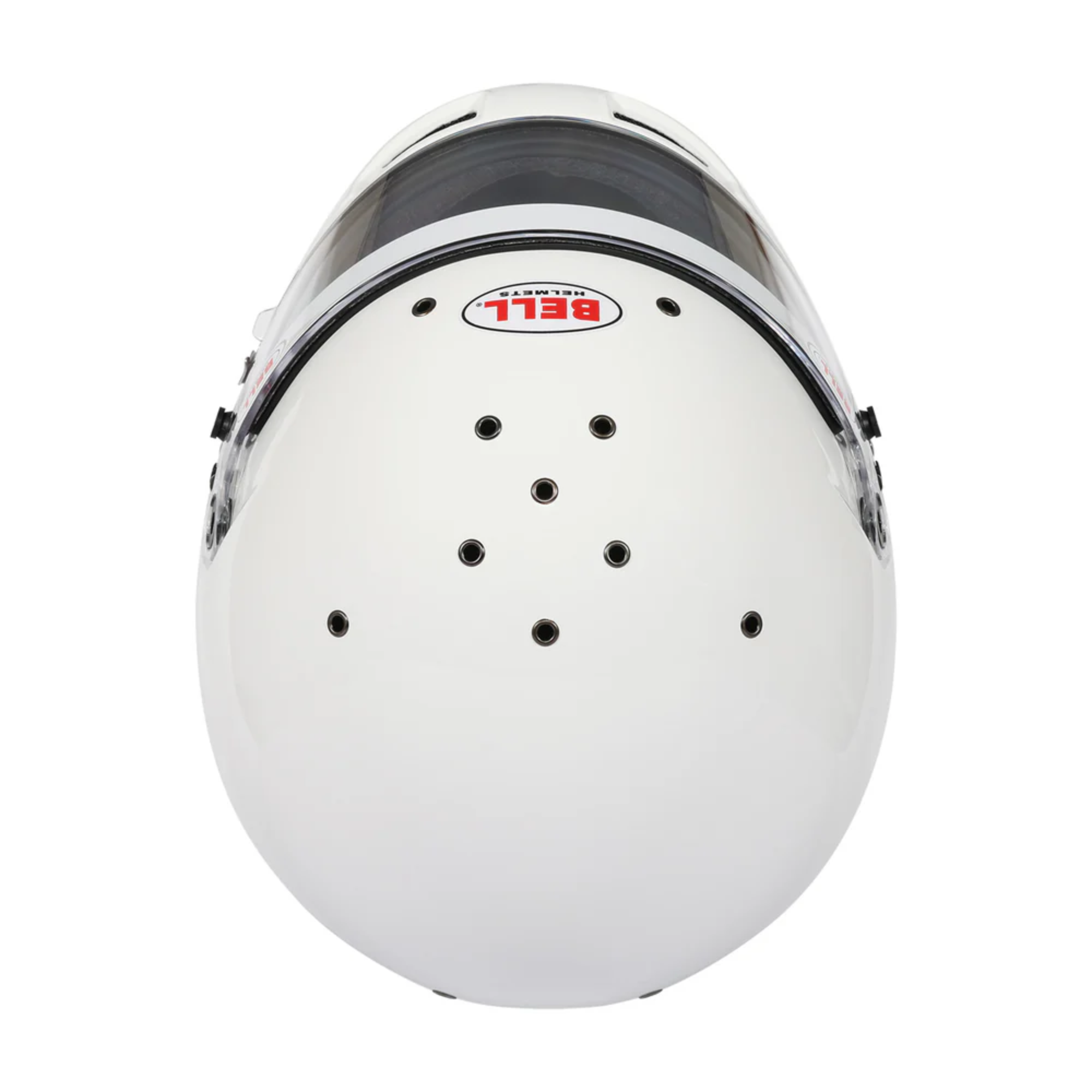 The top of the white Bell RS7 Pro Racing Helmet - SA2025 / FIA8859.