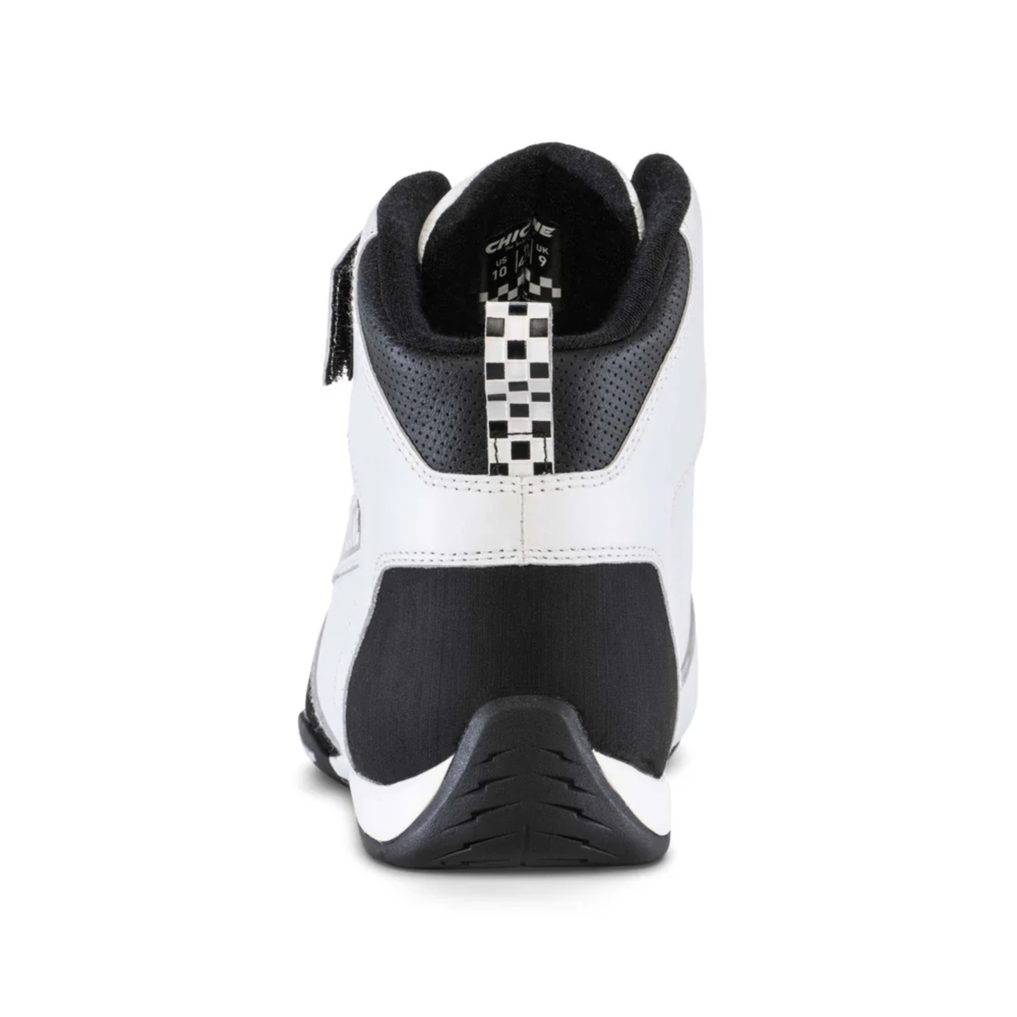 The white Chicane GT1 Racing Shoes showing the back of the shoe.