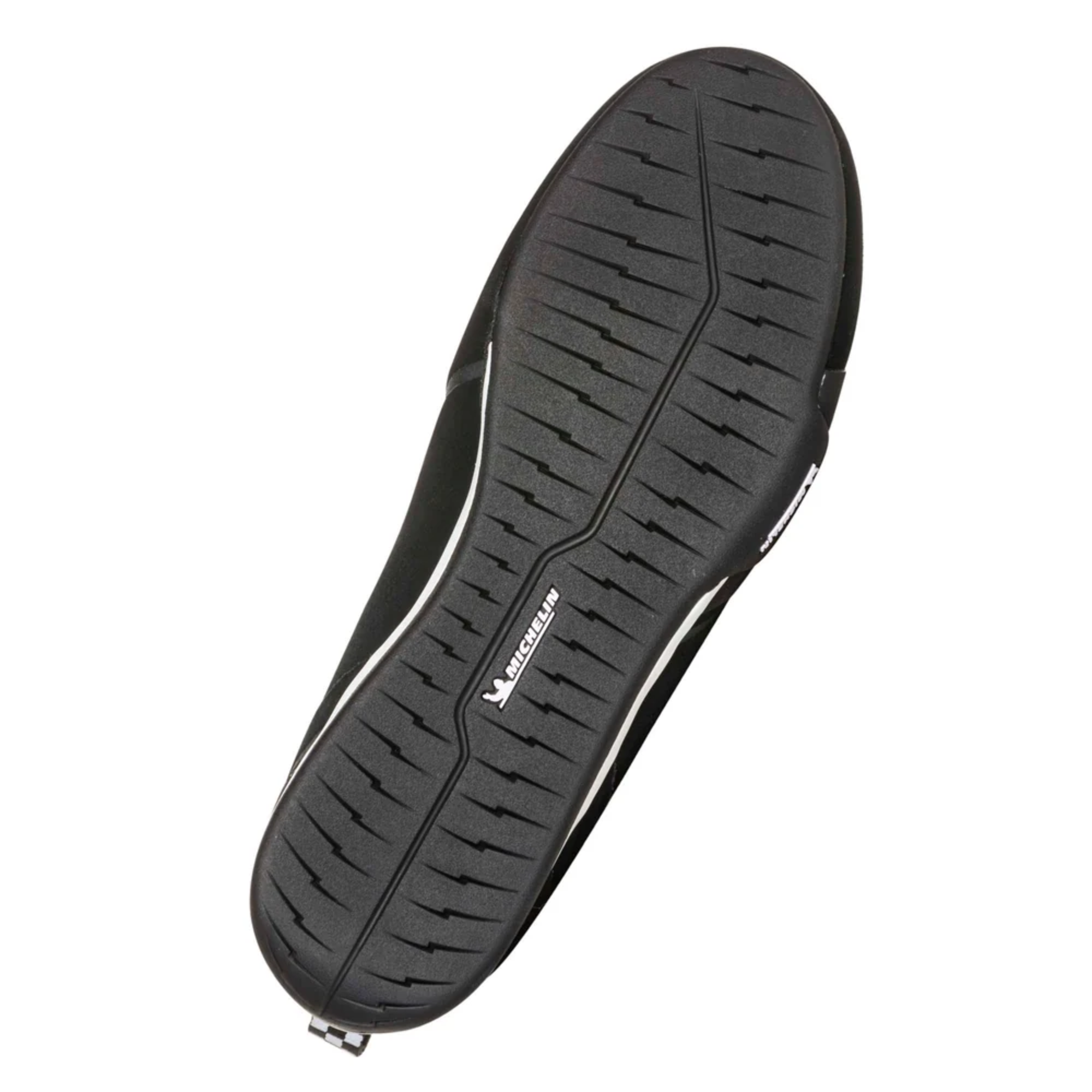 The sole, or bottom, of the black Chicane GT3 Racing Shoes.