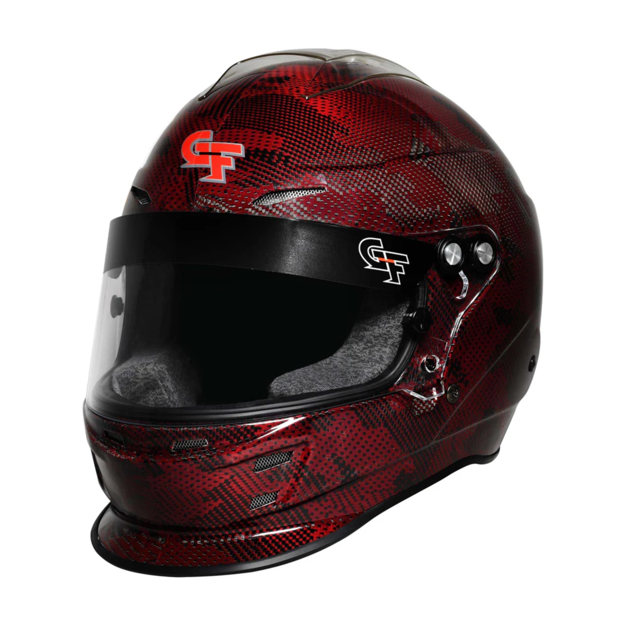 The side of the red camouflage G-Force Nova Carbon Fusion Racing Helmet - SA2020 from G-Force.
