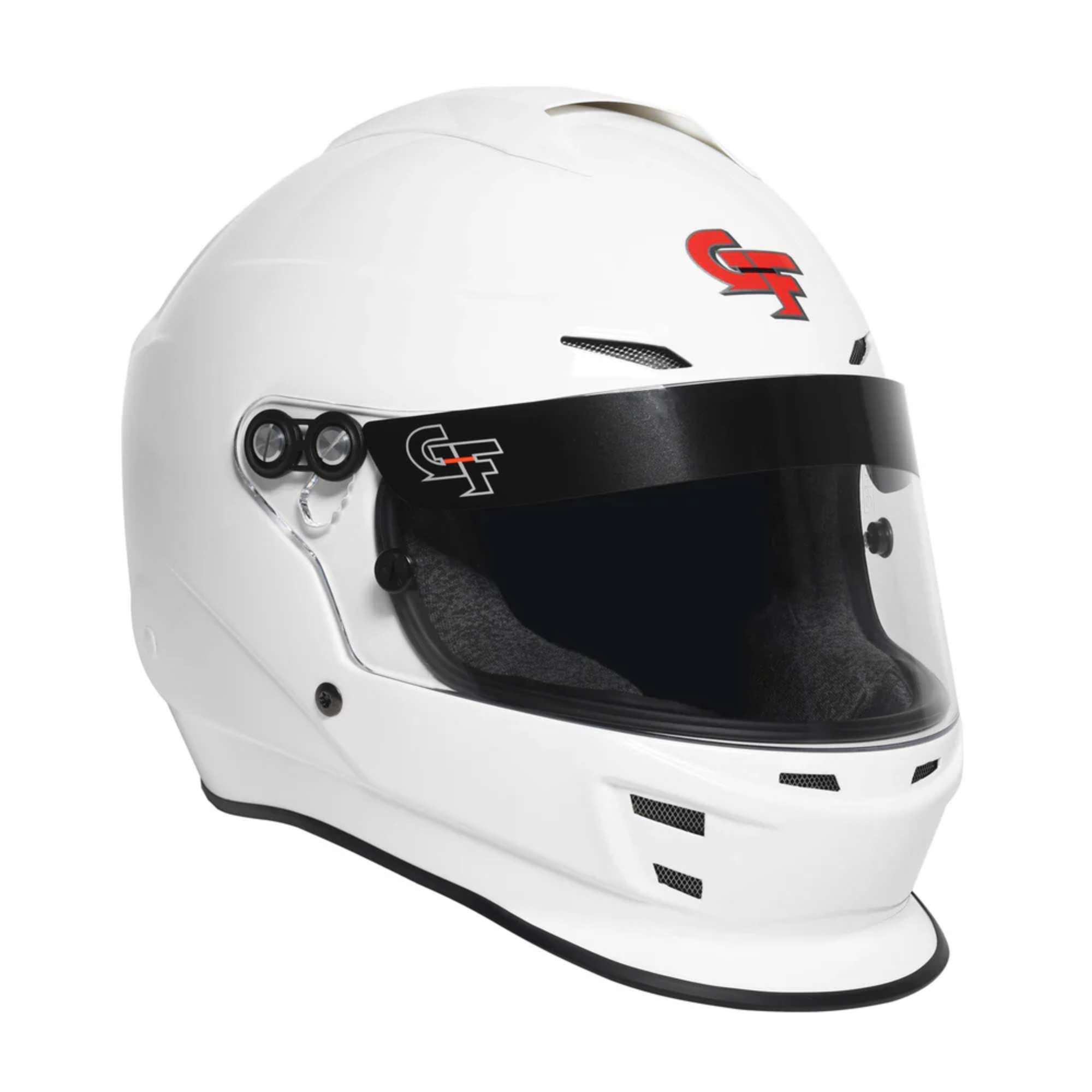 The white G-Force Nova Racing Helmet - SA2020 from G-Force at an angle.