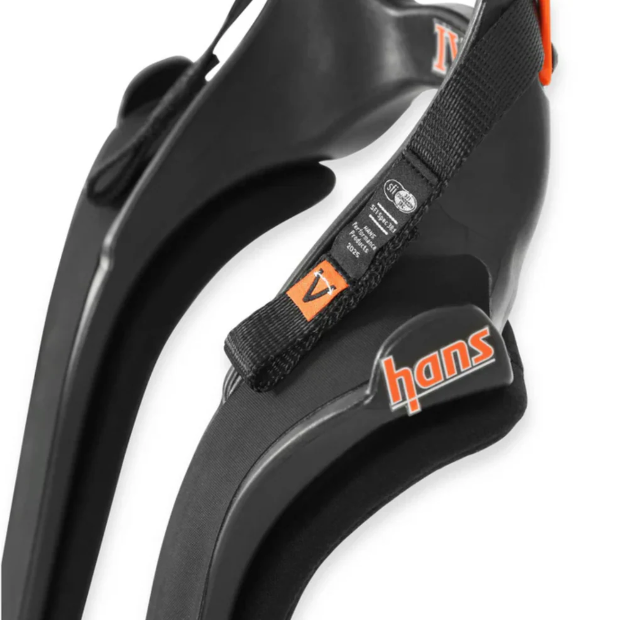 The Hans IV SFI Device - Quick Click from HANS showing showing the connection close up.