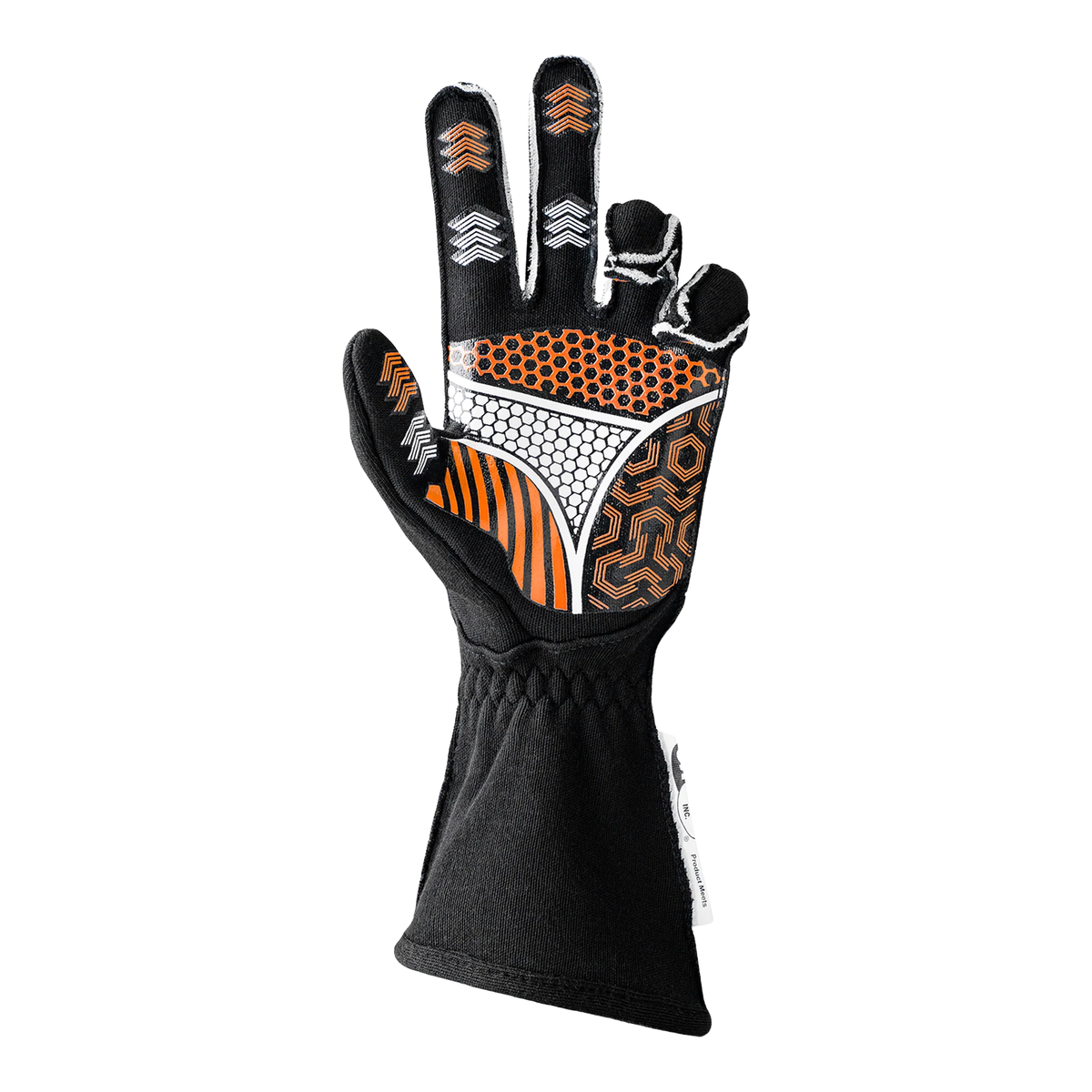 The palm of the black and flo orange SFI 3.3/5 homologated K1 RaceGear Flex Nomex Racing Gloves.