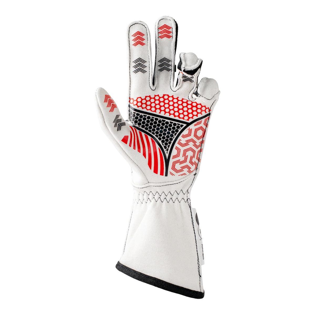 The palm of the white SFI 3.3/5 homologated K1 RaceGear Flex Nomex Racing Gloves.