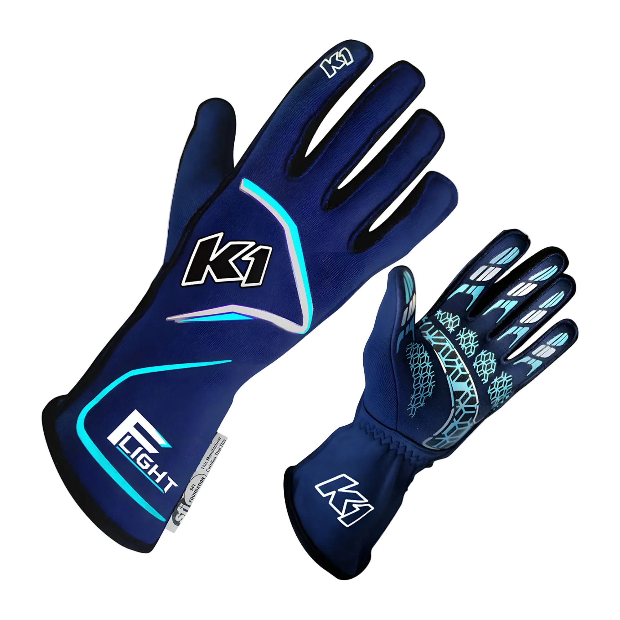 The navy K1 RaceGear Flight Nomex Racing Gloves.