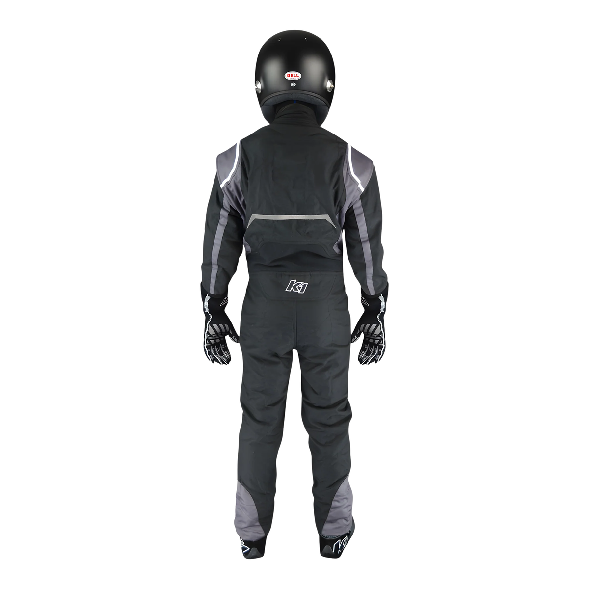 The back of the black SFI 3.2A/5. homologated K1 RaceGear Precision II SFI Youth Racing Suit.