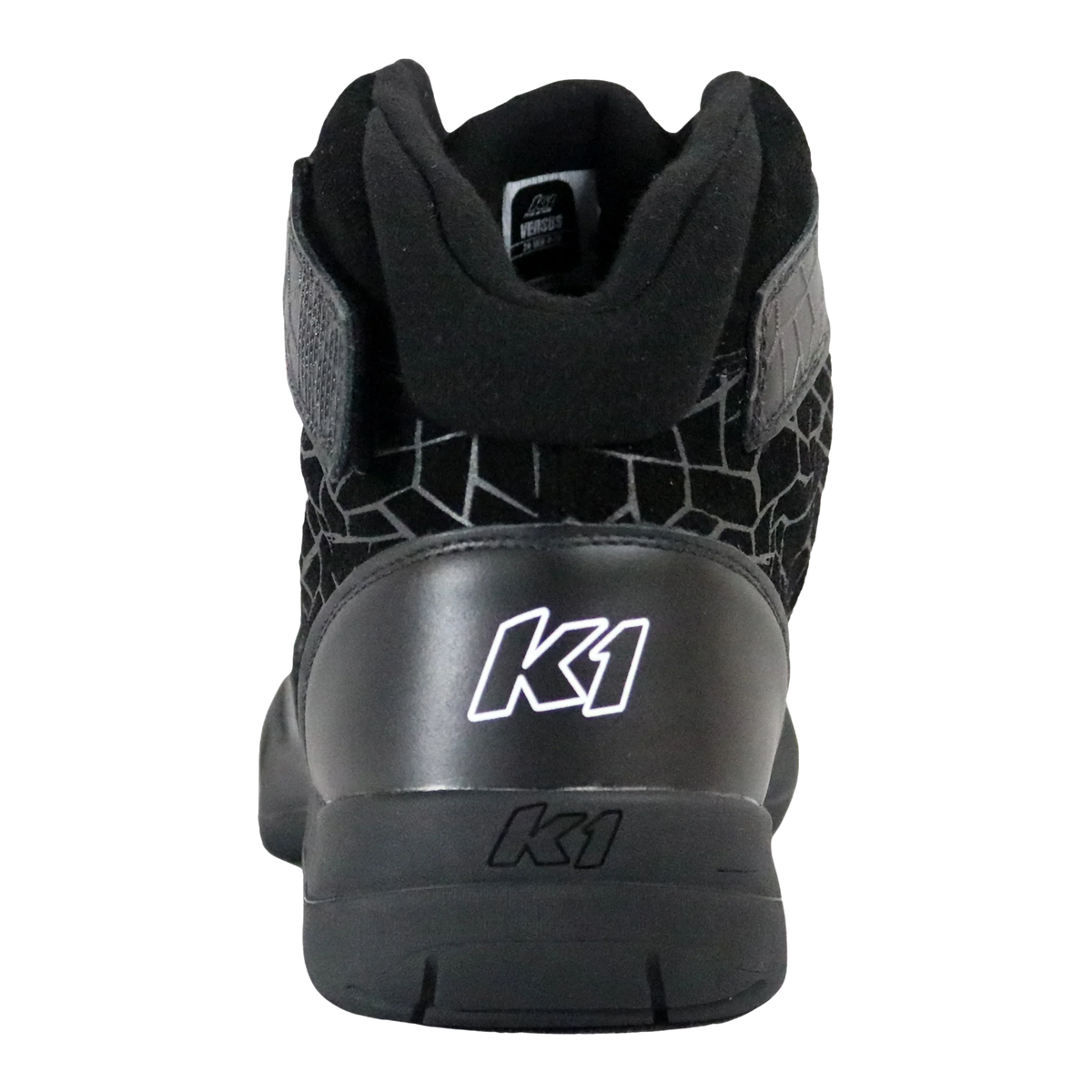 The heel of the SFI 3.3/5 homologated K1 RaceGear Versus Pit Crew Shoes close up.