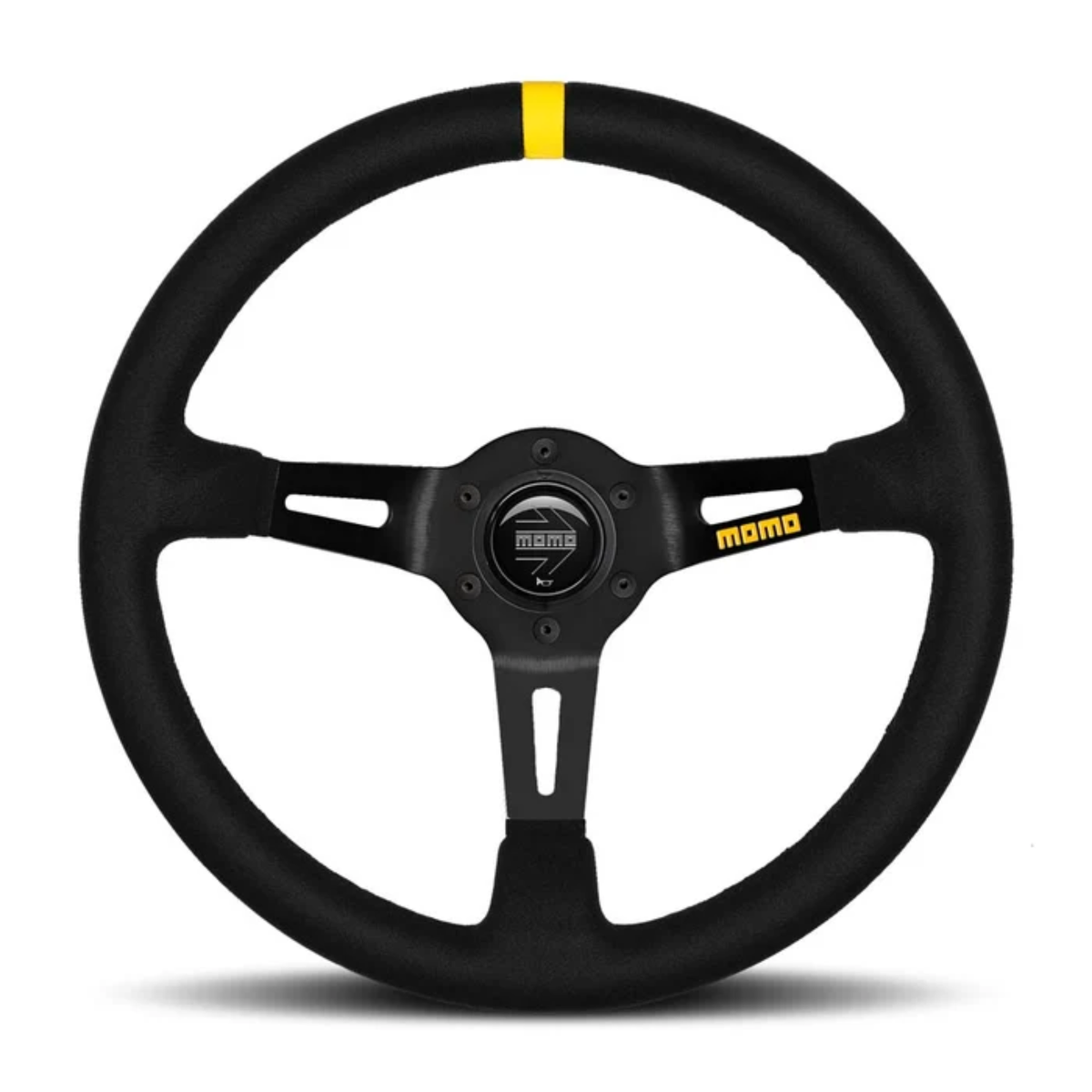 The black suede Momo Mod 08 Steering Wheel.