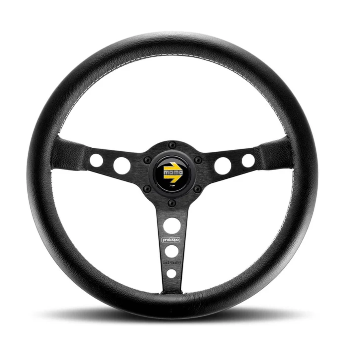 The black Momo Prototipo Steering Wheel.