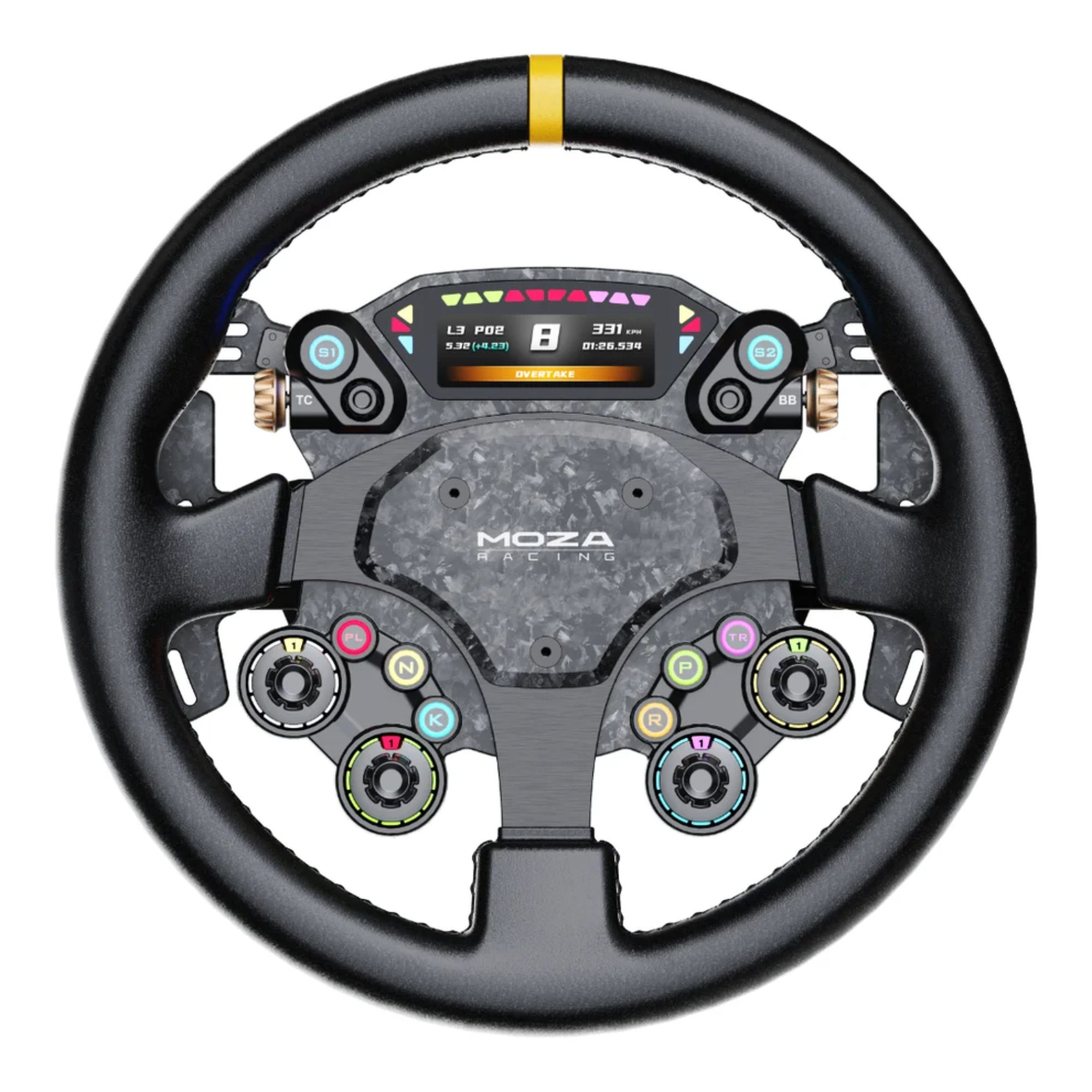 The front of the Moza Racing CS Pro Steering Wheel.