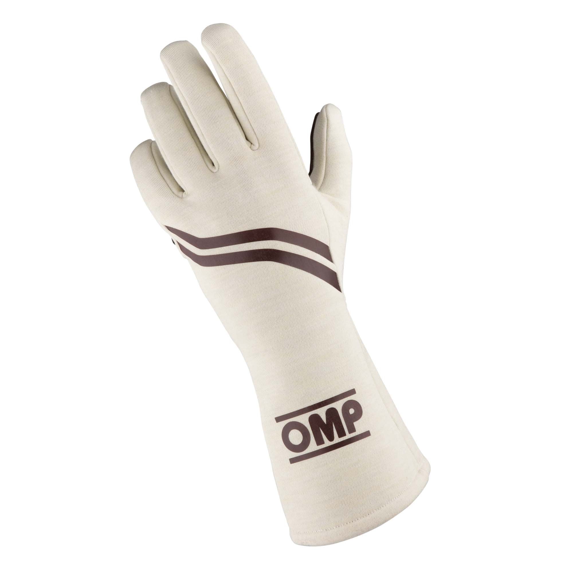 A single white 2024 model OMP Dijon Racing Glove.