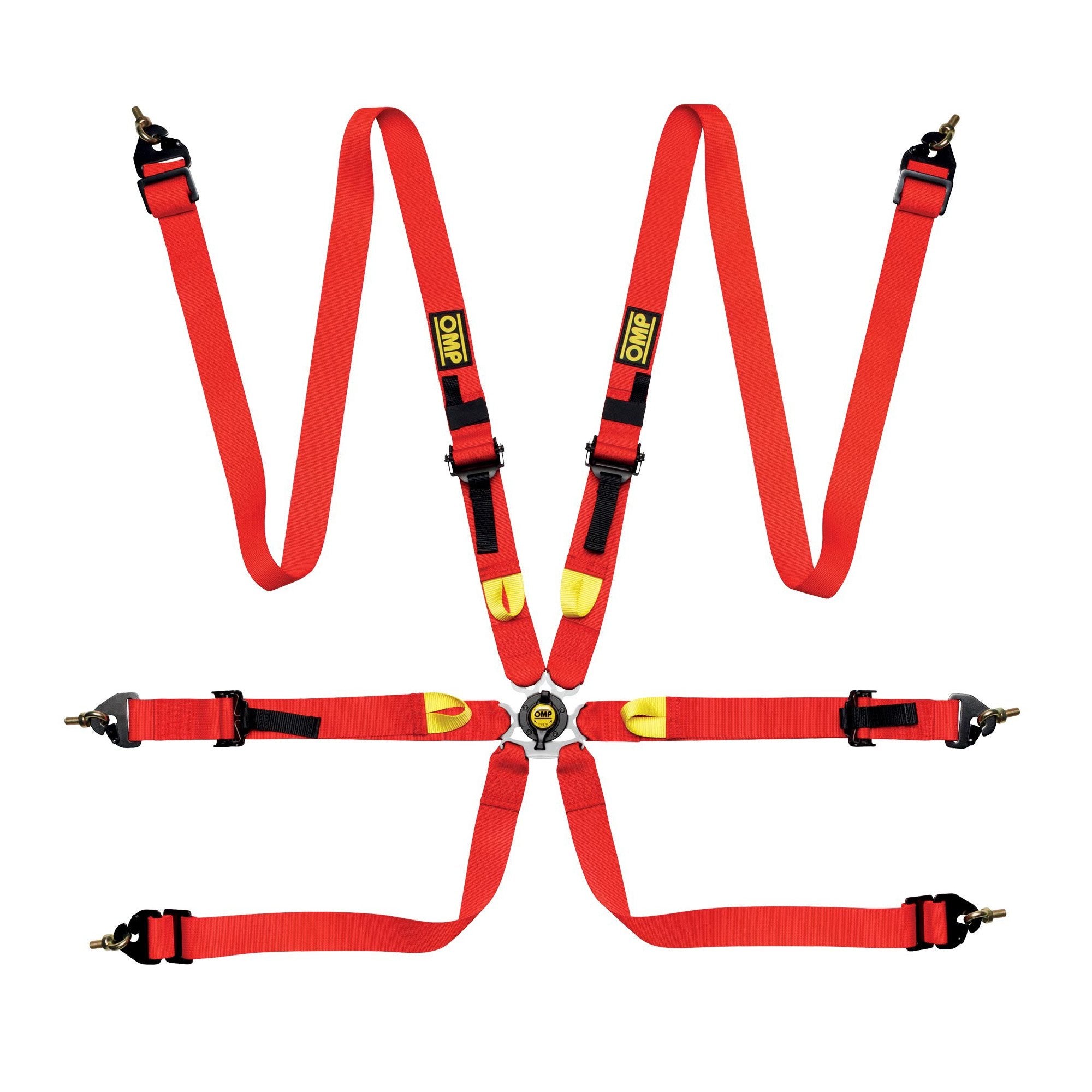 The red OMP First 2 Racing Harness.