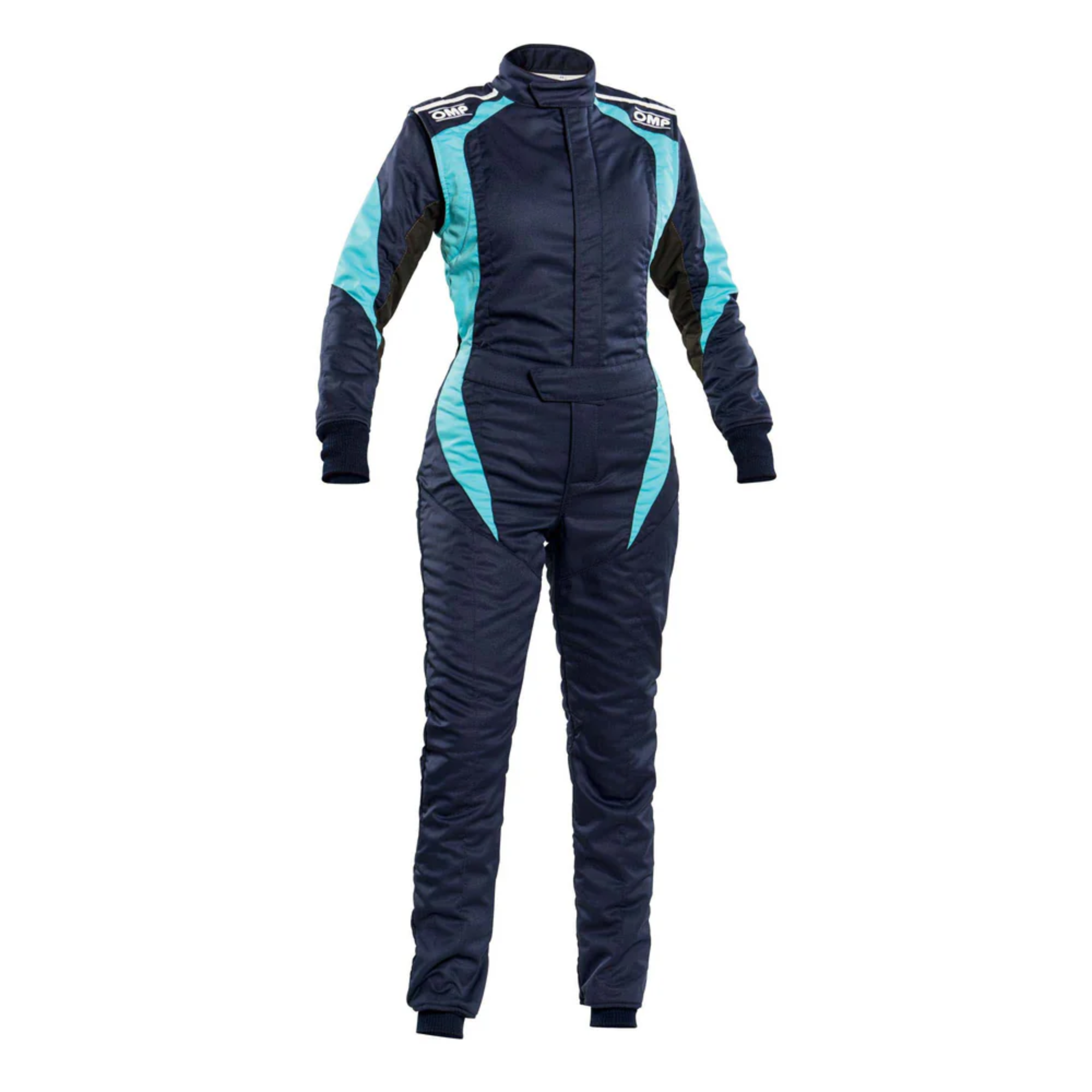 The navy and tiffany OMP First Elle Ladies Racing Suit from OMP.