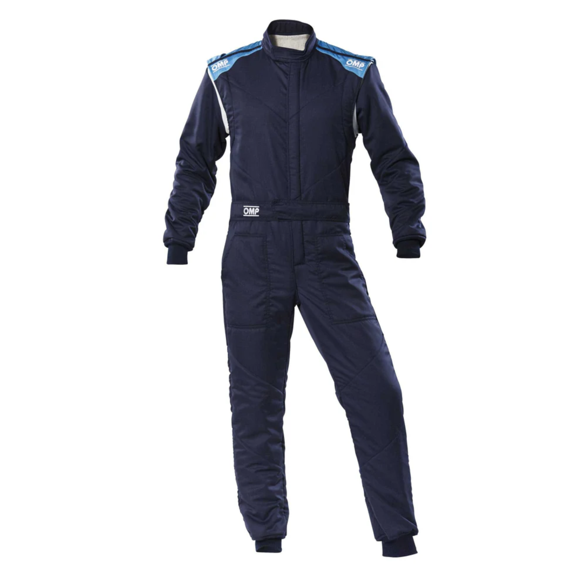 The navy and cyan OMP First-S Racing Suit.