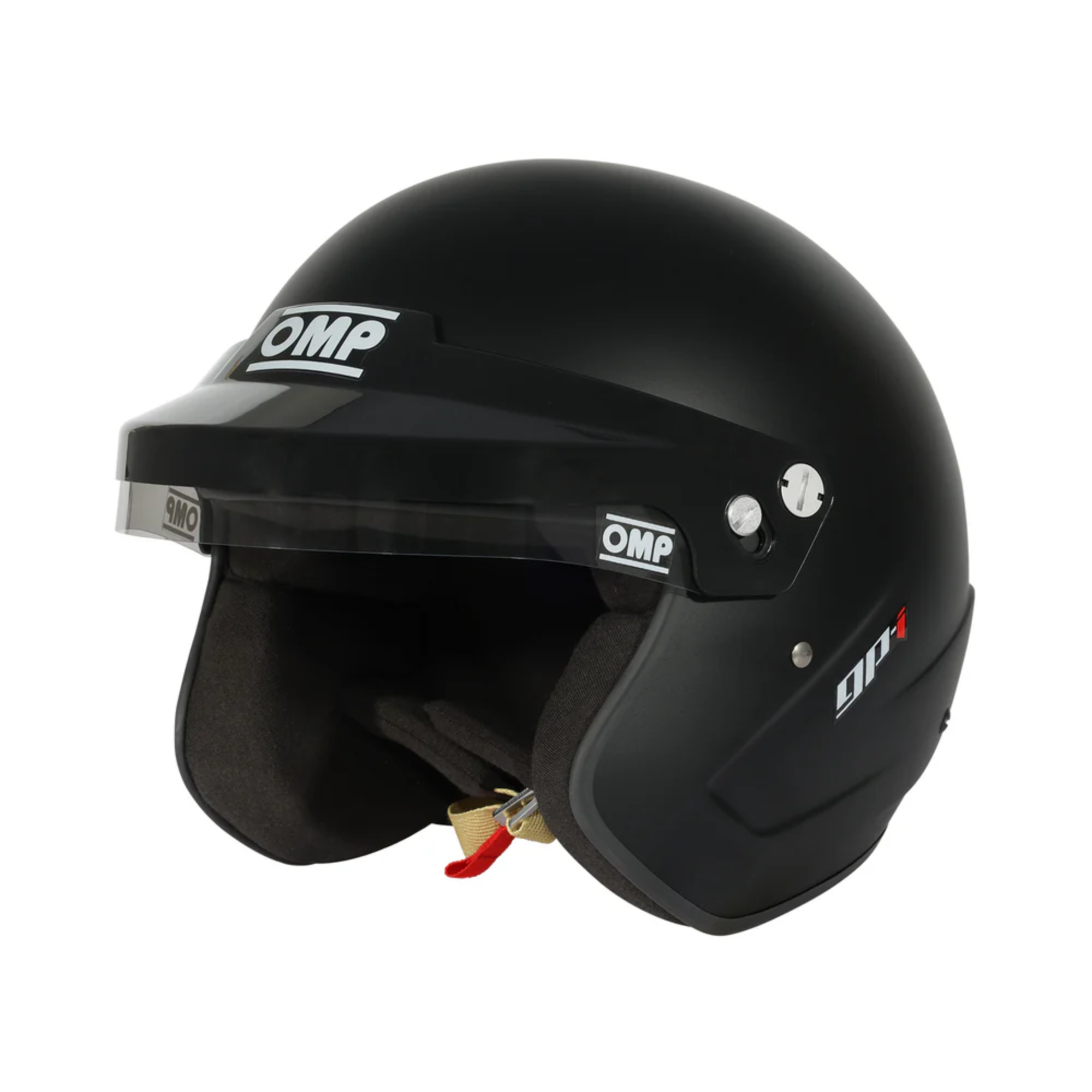 The flat black OMP GP-I Open Face Racing Helmet - SA2025.