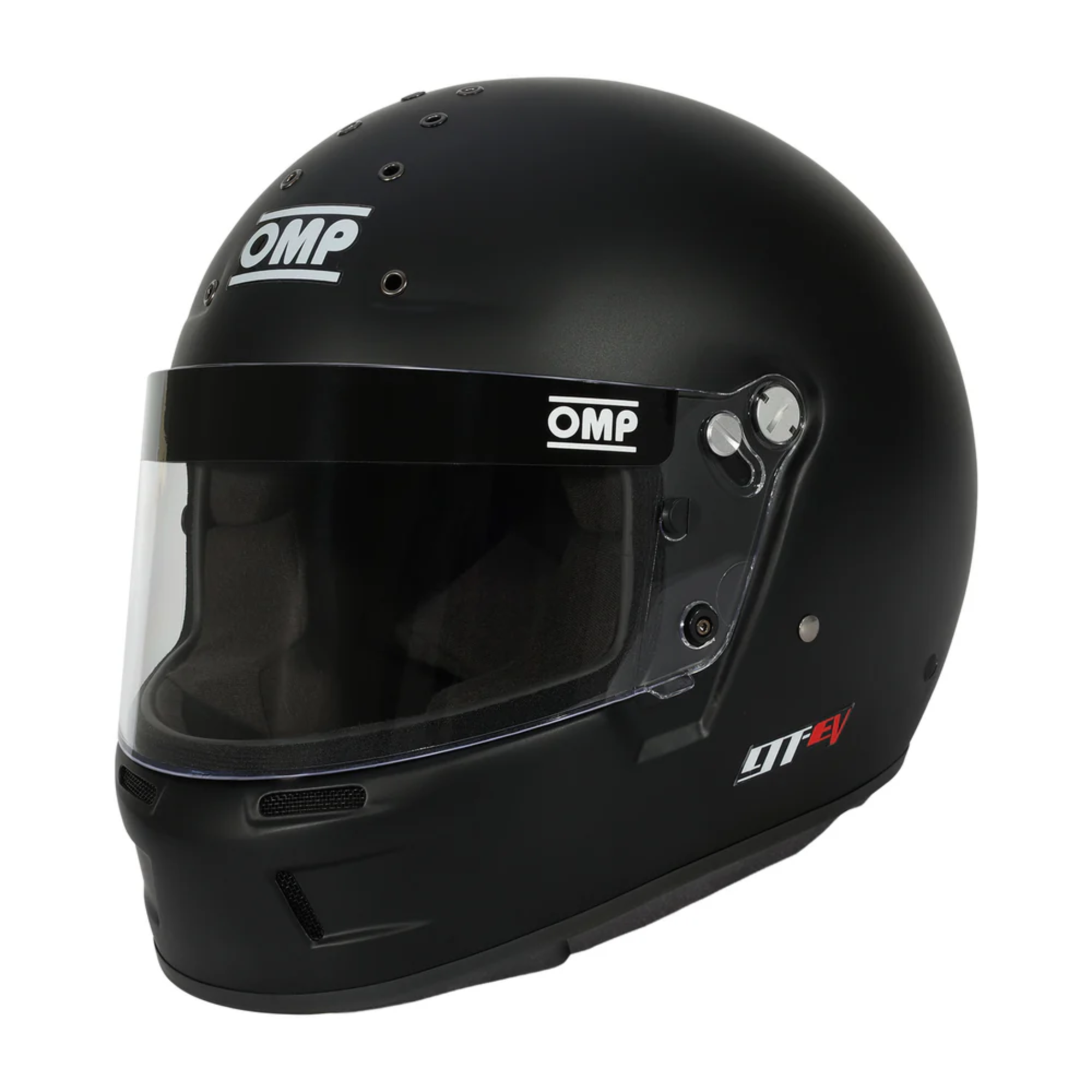 The flat black OMP GT-EV Racing Helmet - SA2025.