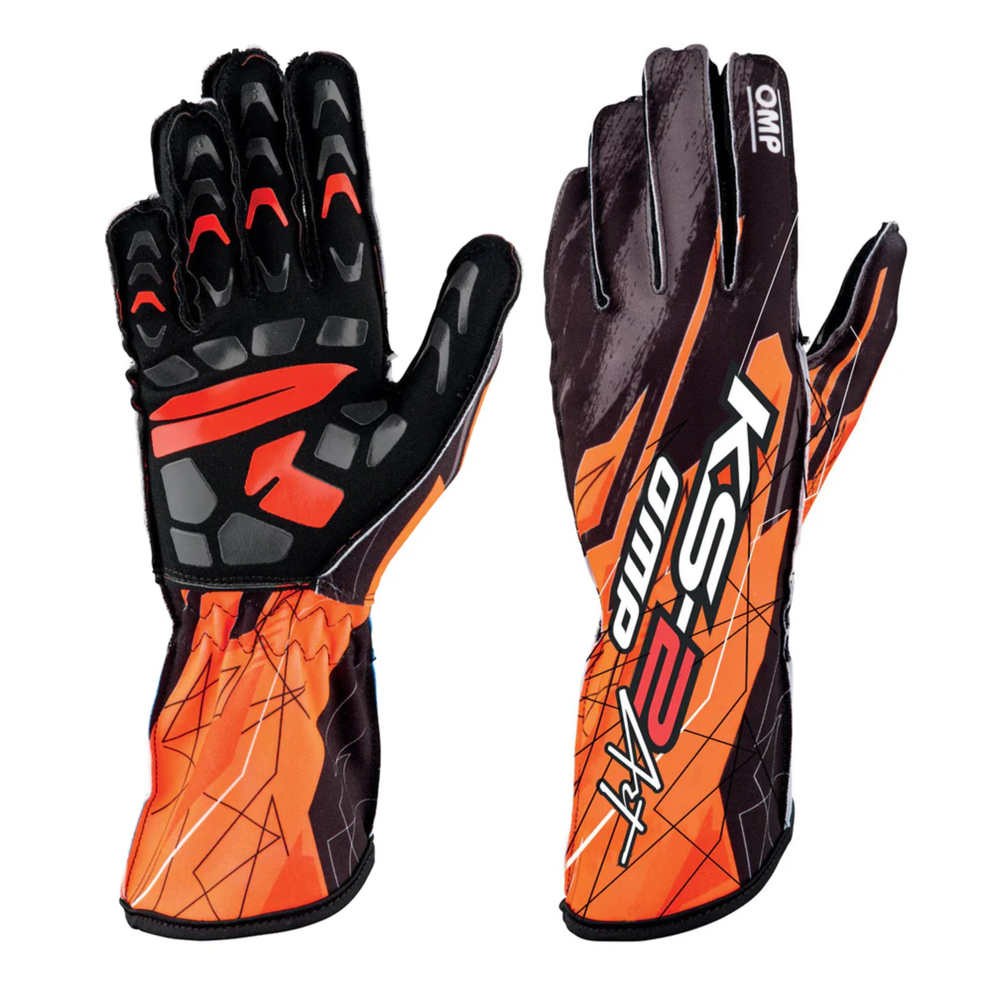 The black and orange OMP KS-2 Art Karting Gloves - Old Model.