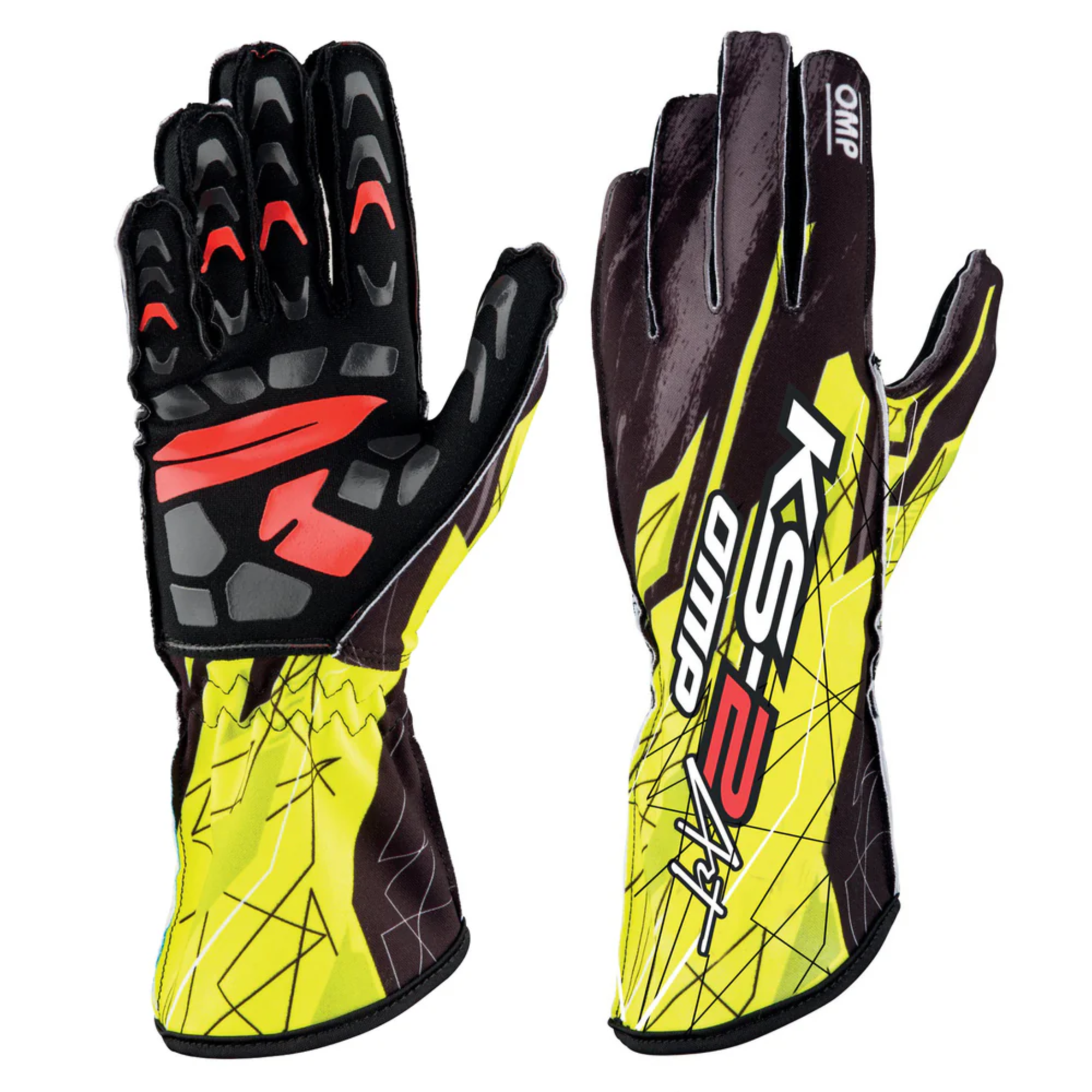 The black and yellow OMP KS-2 Art Karting Gloves - Old Model.