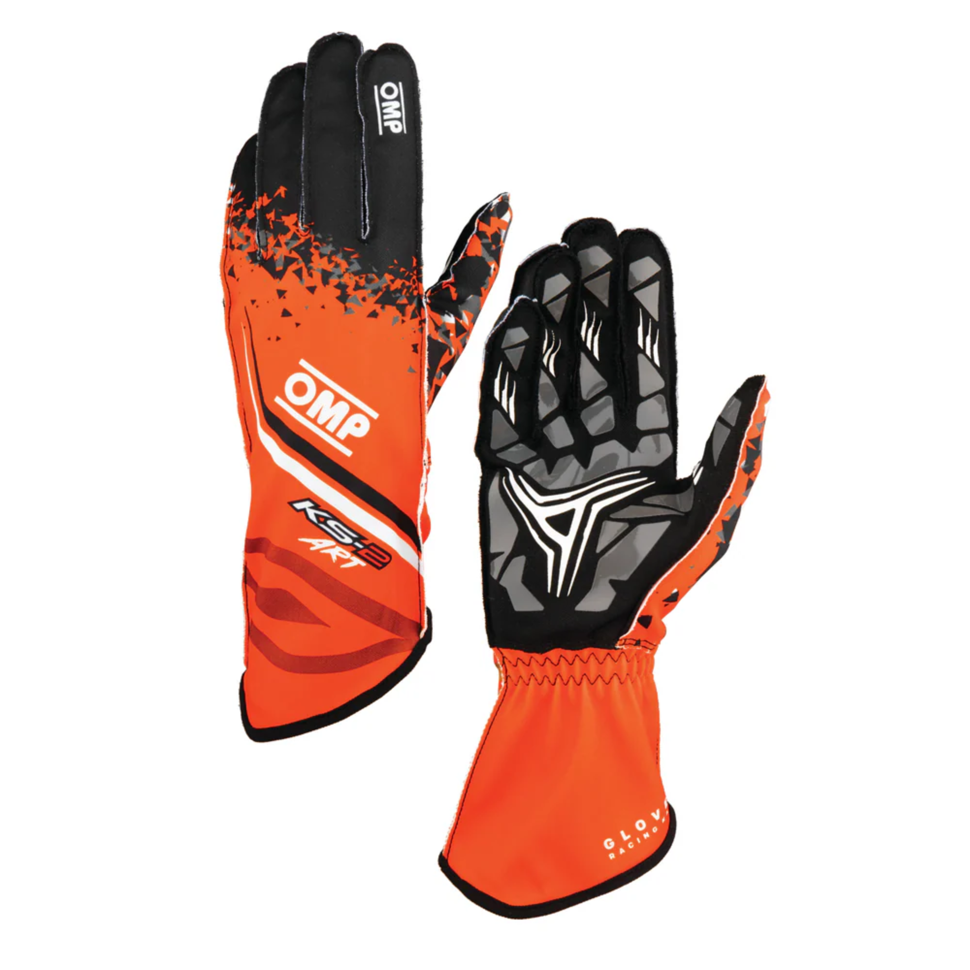 The orange and black OMP KS-2 Art Karting Gloves.