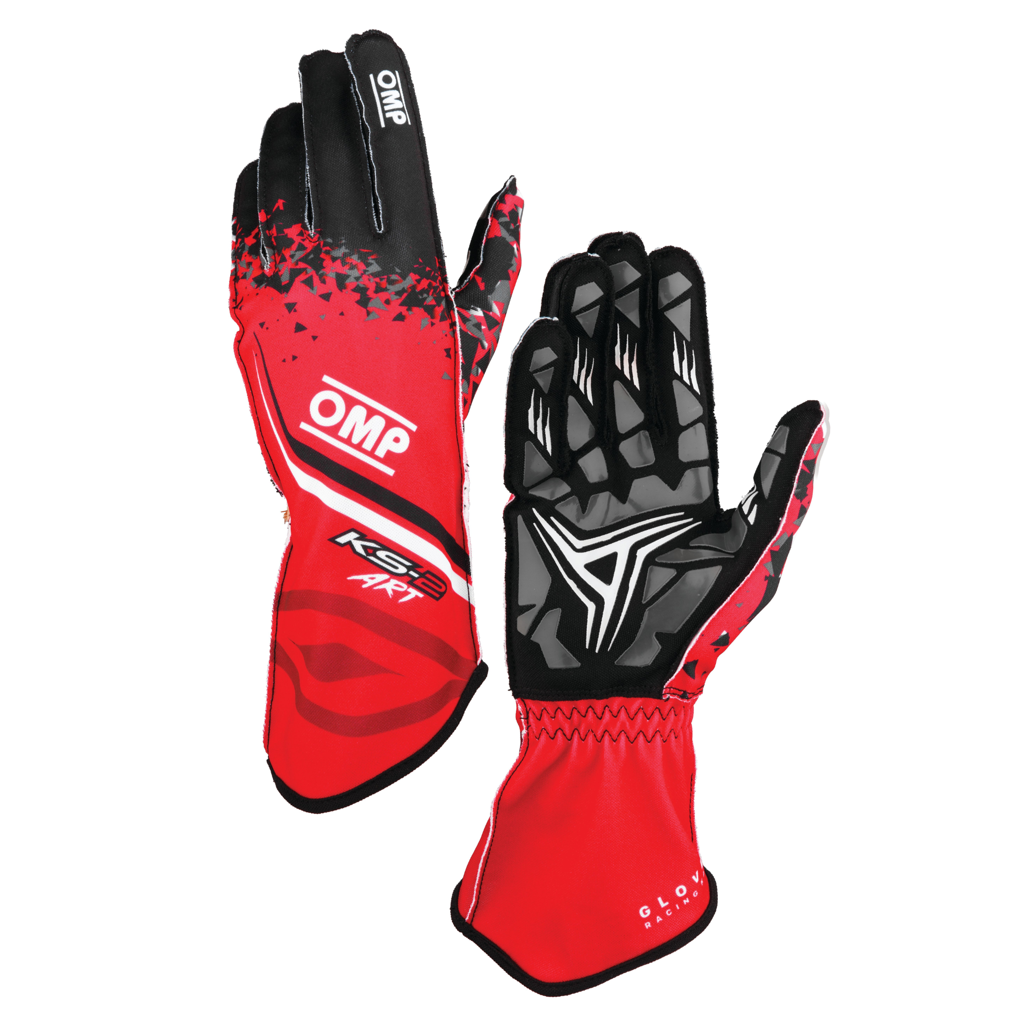 The red and black OMP KS-2 Art Youth Karting Gloves.