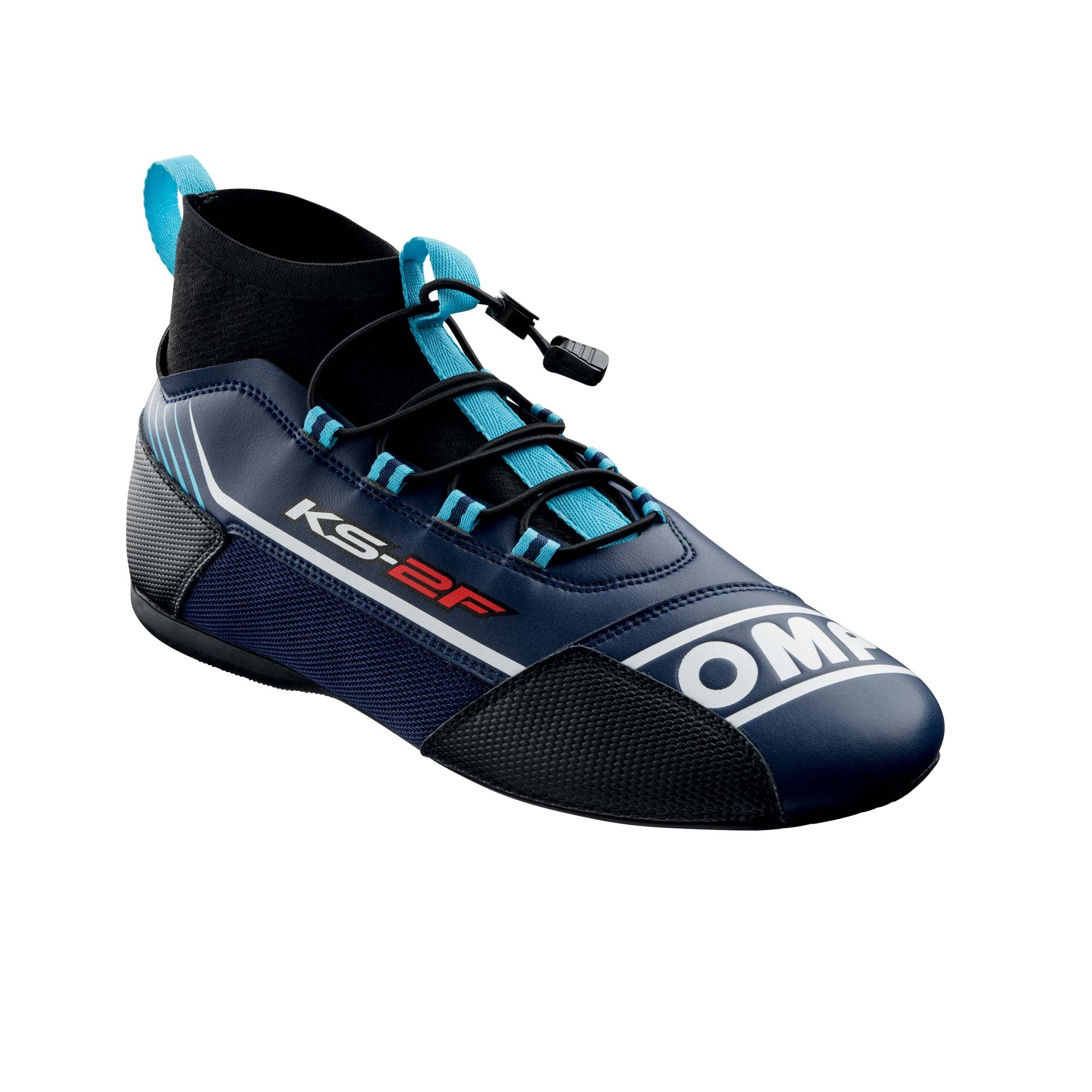 The navy and cyan OMP KS-2F Karting Shoes.