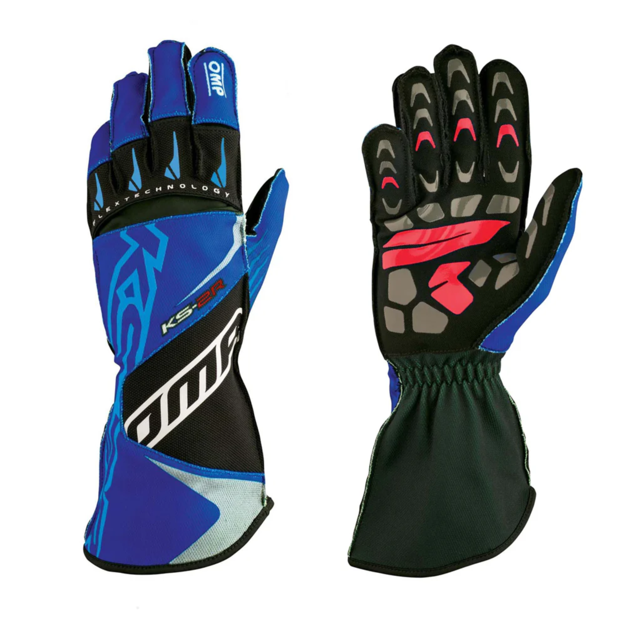 The navy and cyan OMP KS-2R Karting Gloves.