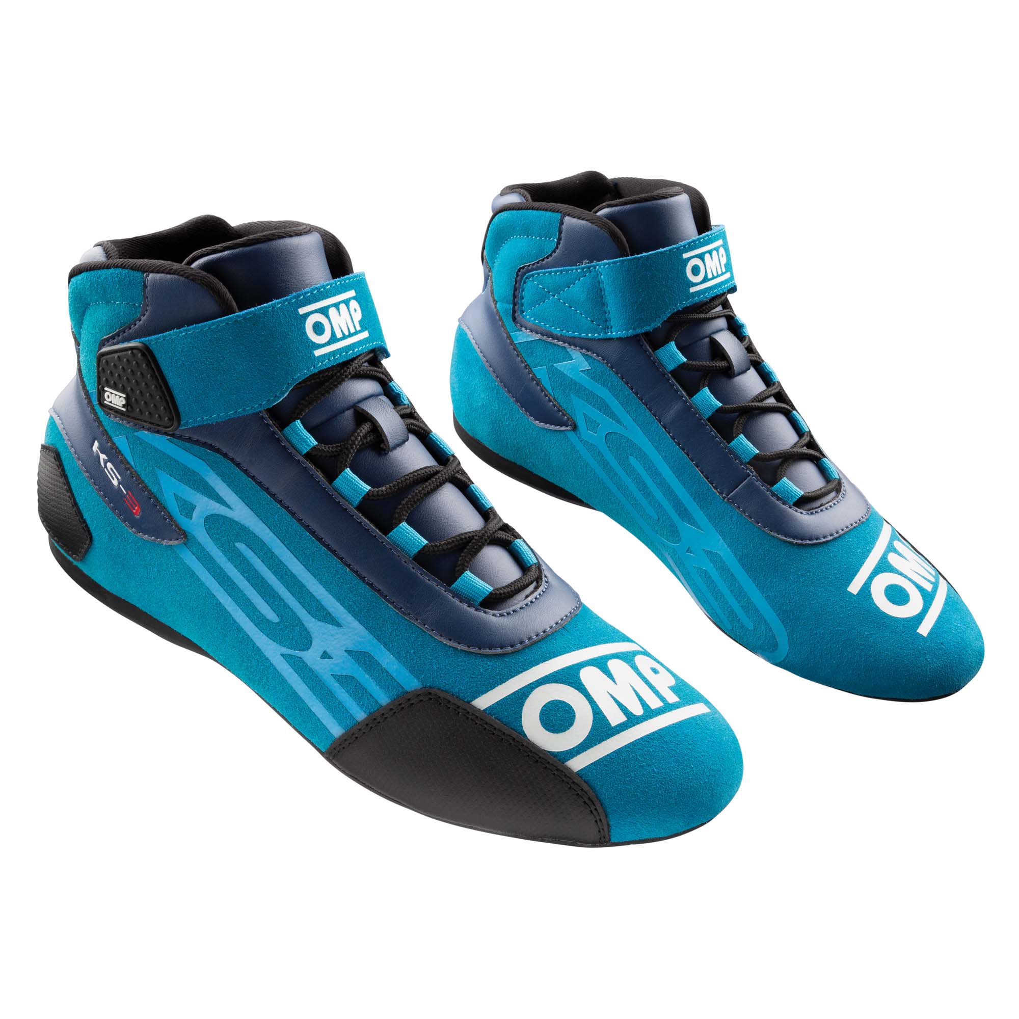 The blue and cyan OMP KS-3 v2 Karting Shoes.