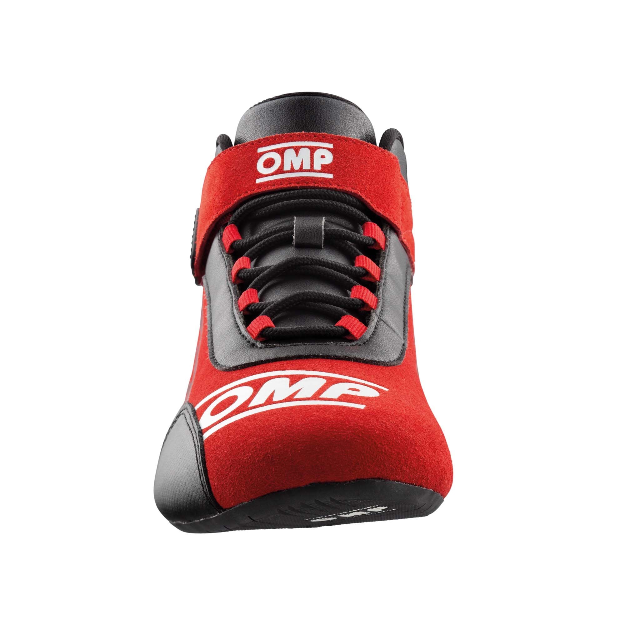 The red OMP KS-3 v2 Karting Shoe from the front.
