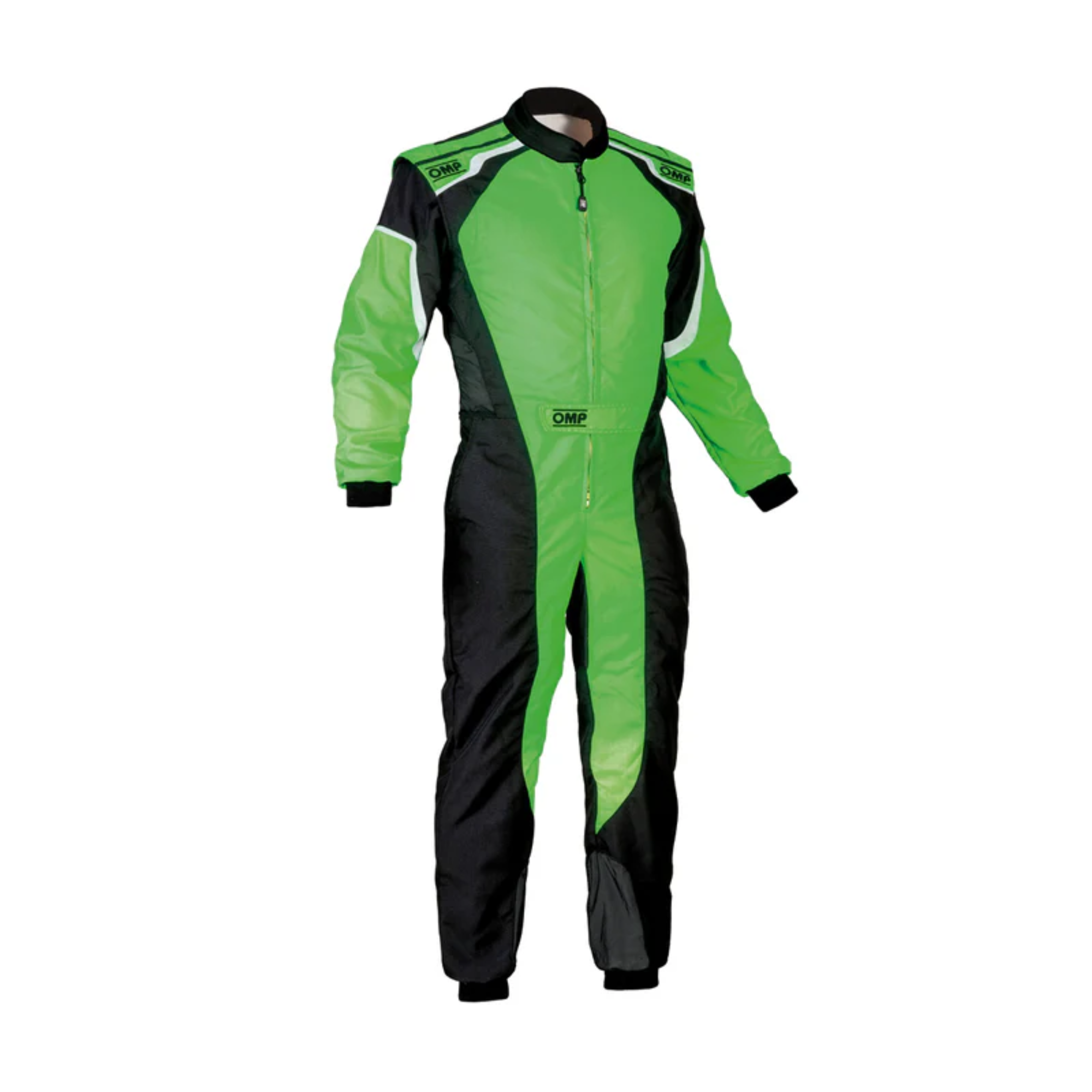 The black and green OMP KS-3 Youth Kart Racing Suit.