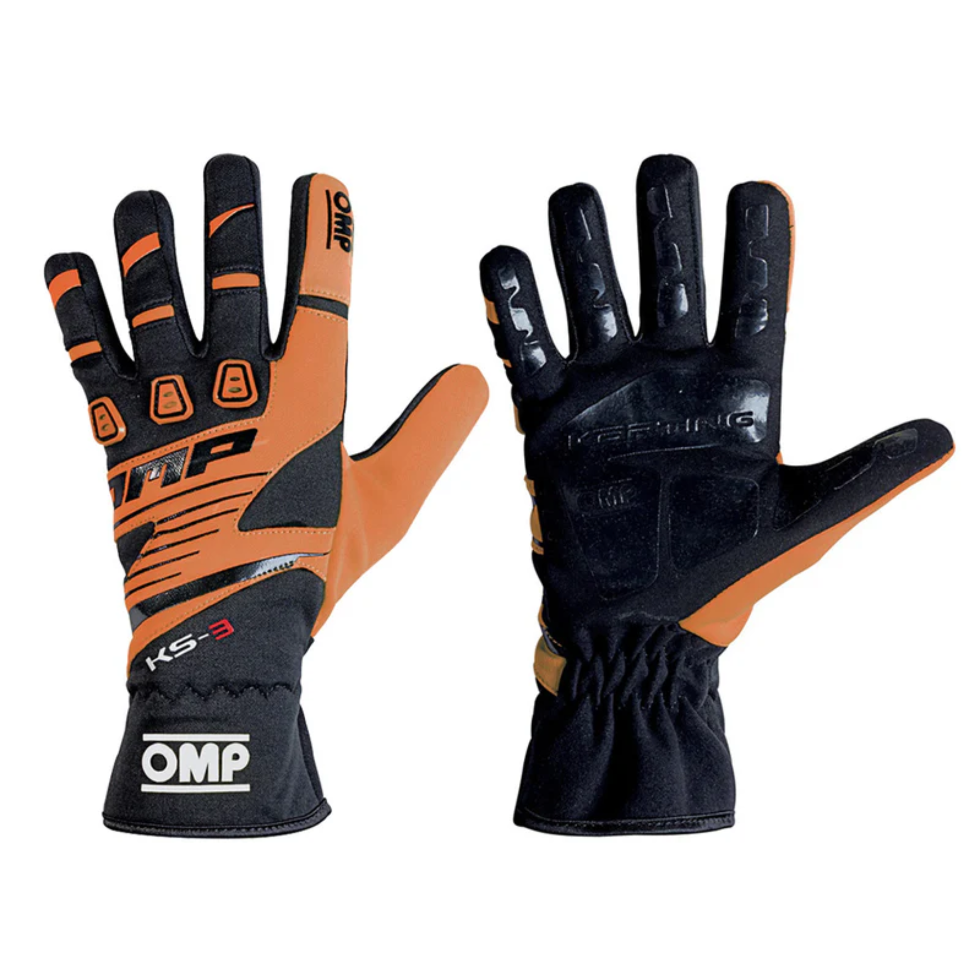 The black and orange OMP KS-3 Youth Karting Gloves.
