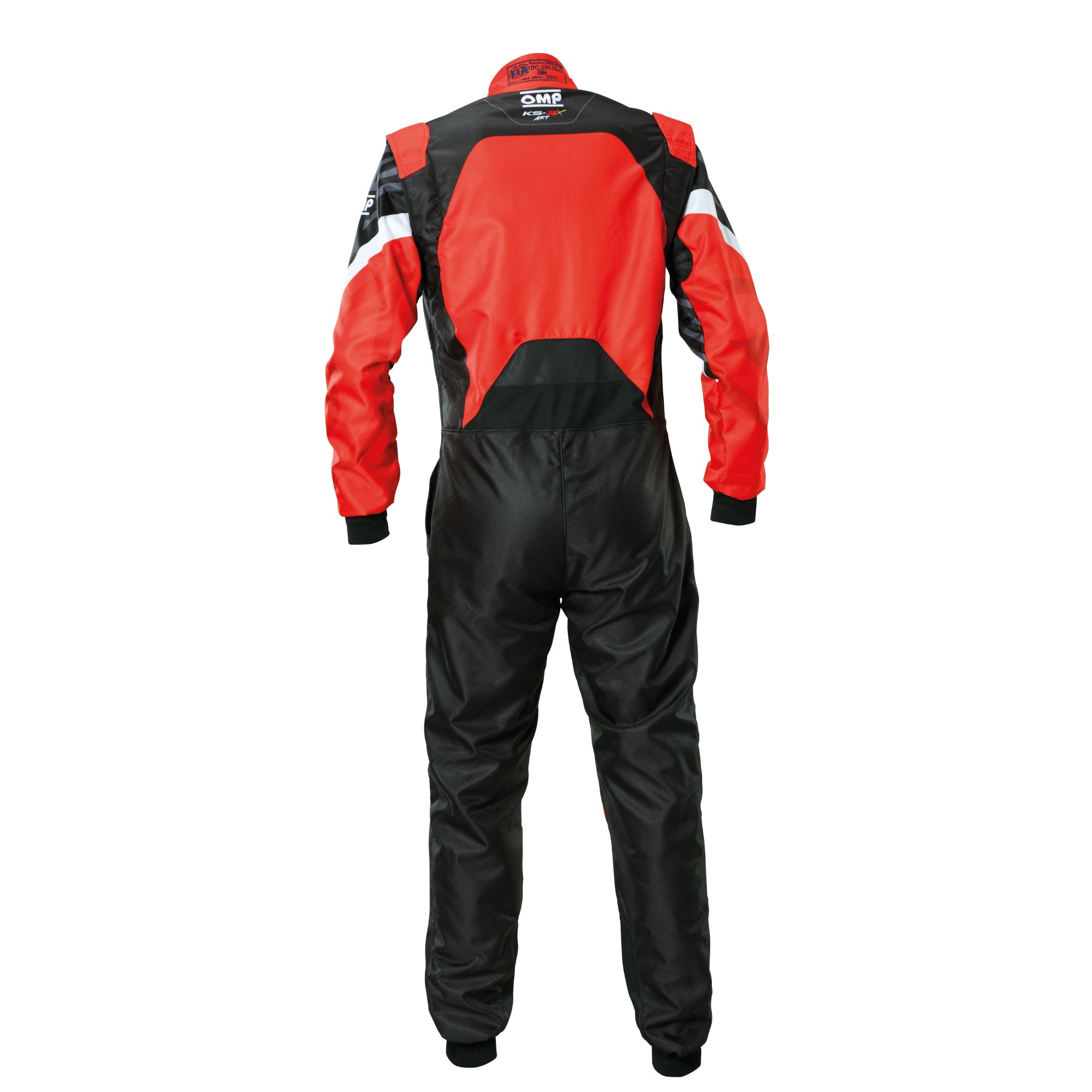 The back of the black and red OMP KS-3X Art Kart Racing Suit.