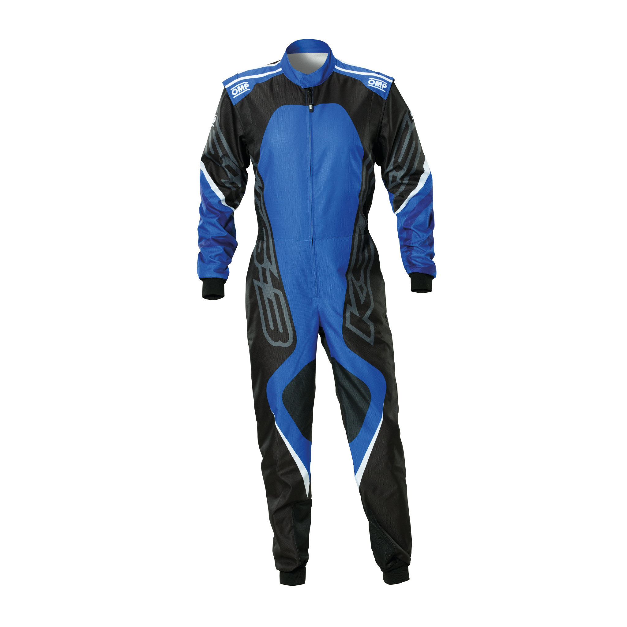 The black and blue OMP KS-3X Art Youth Kart Racing Suit.