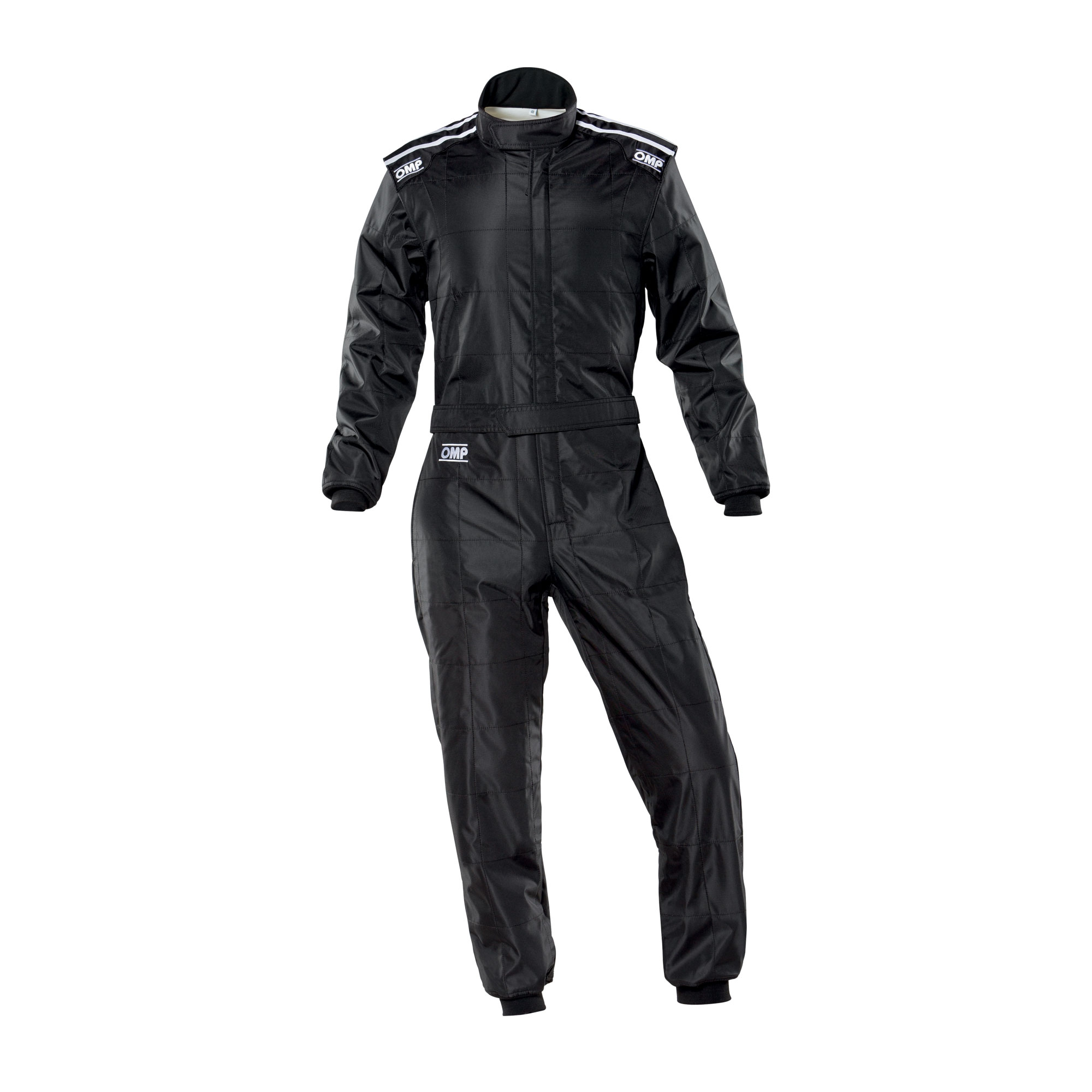 The front of the black OMP KS-4 Youth Kart Racing Suit.