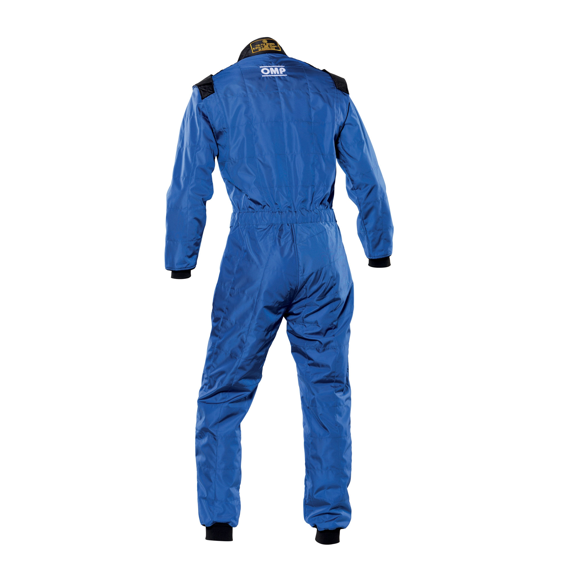 The back of the blue OMP KS-4 Youth Kart Racing Suit.