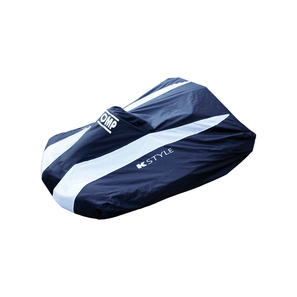 The navy and white OMP KS Kart Cover.