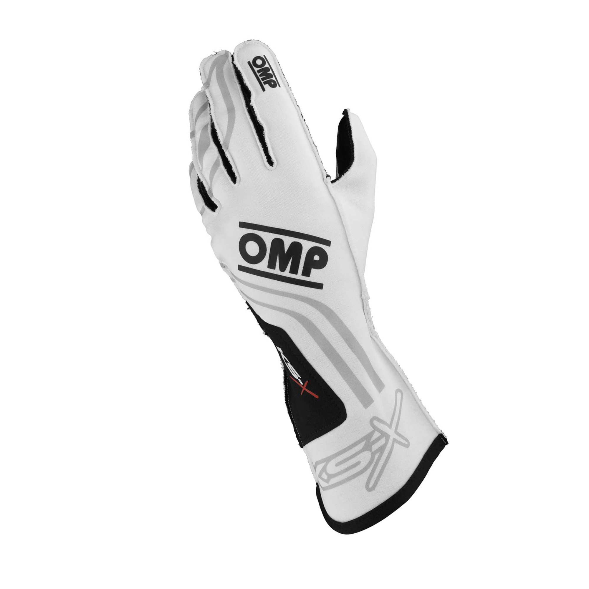 A single white OMP KS-X Youth Karting Glove.