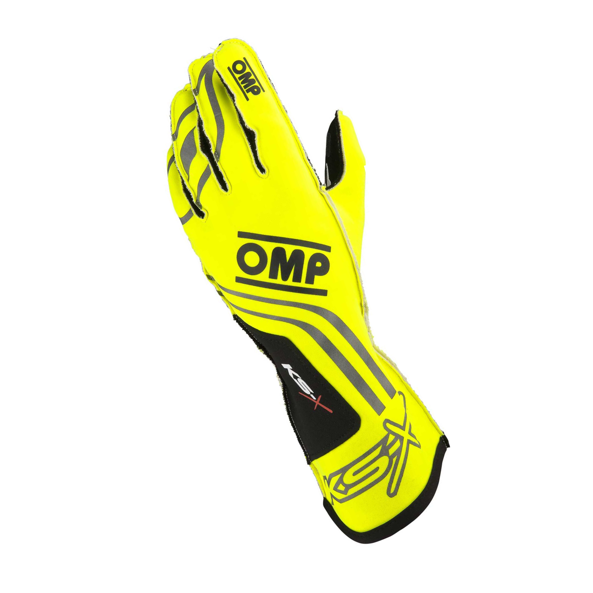 A single yellow OMP KS-X Youth Karting Glove.