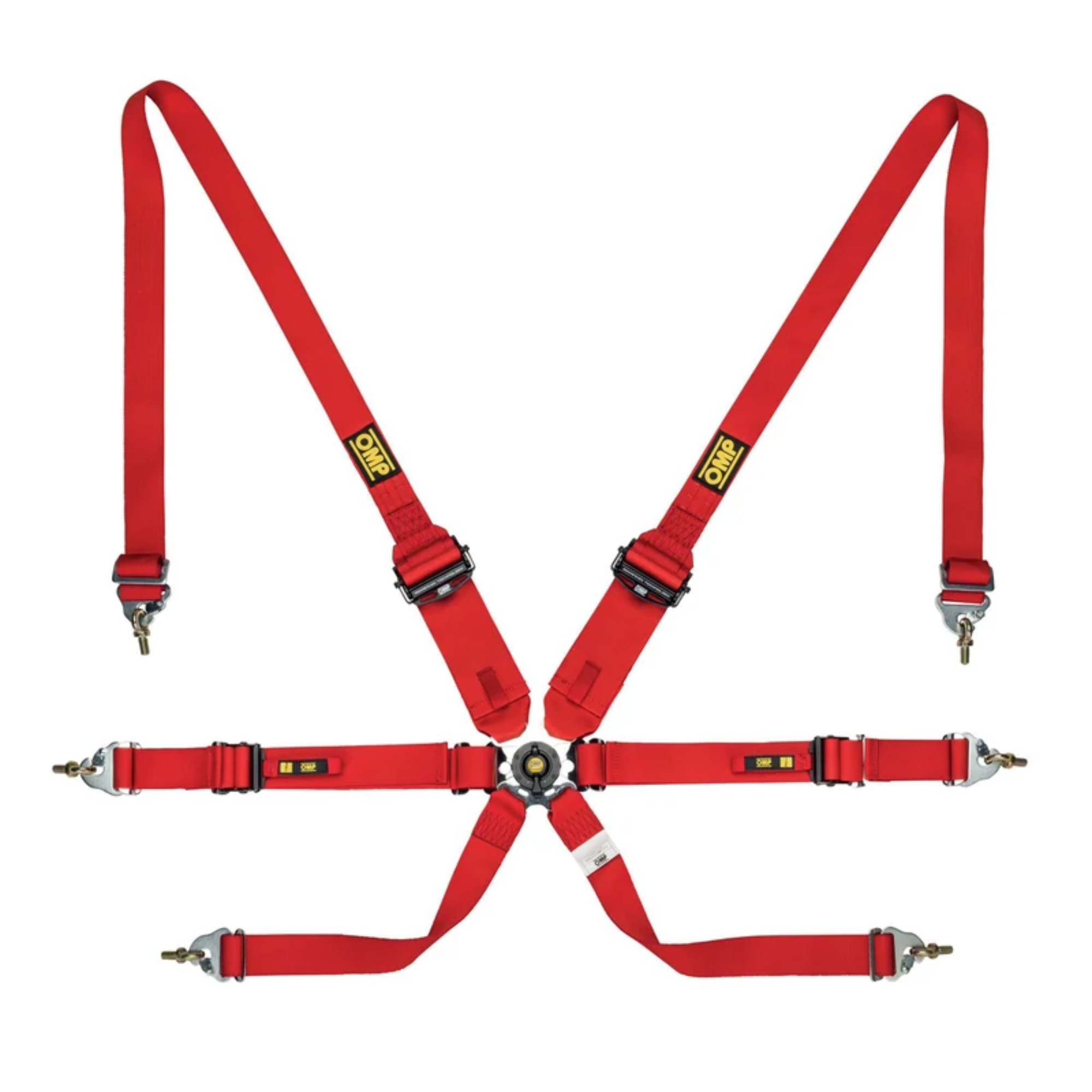 The red FIA 8853-2016 rated OMP One 3+2 Convertible Racing Harness.