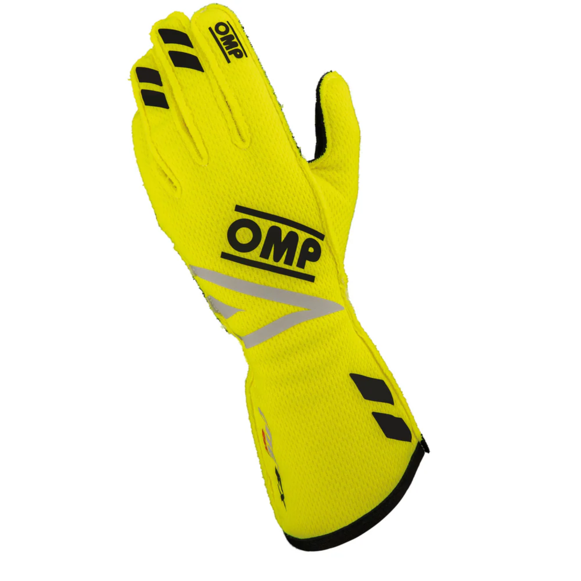 A yellow OMP One Evo FX Racing Glove.