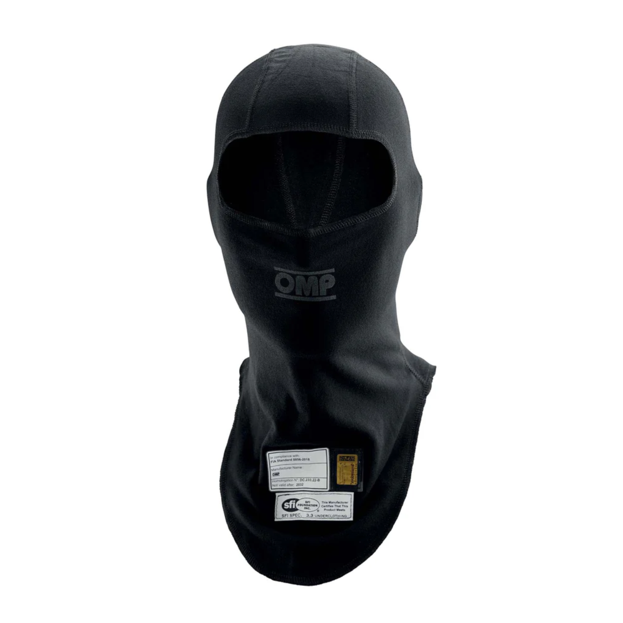 The black OMP One Evo Racing Balaclava from OMP.