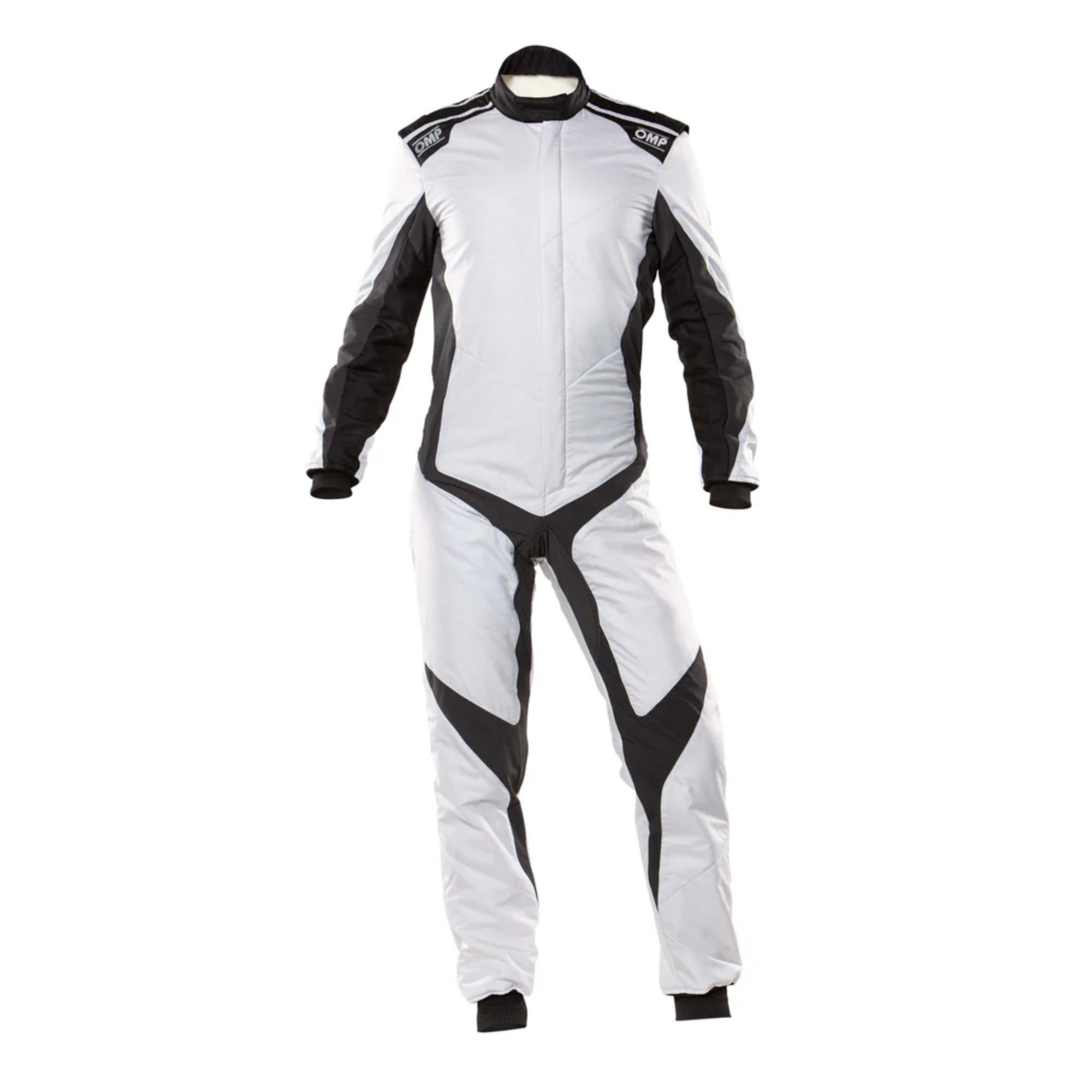 The silver and black OMP One Evo X Racing Suit.